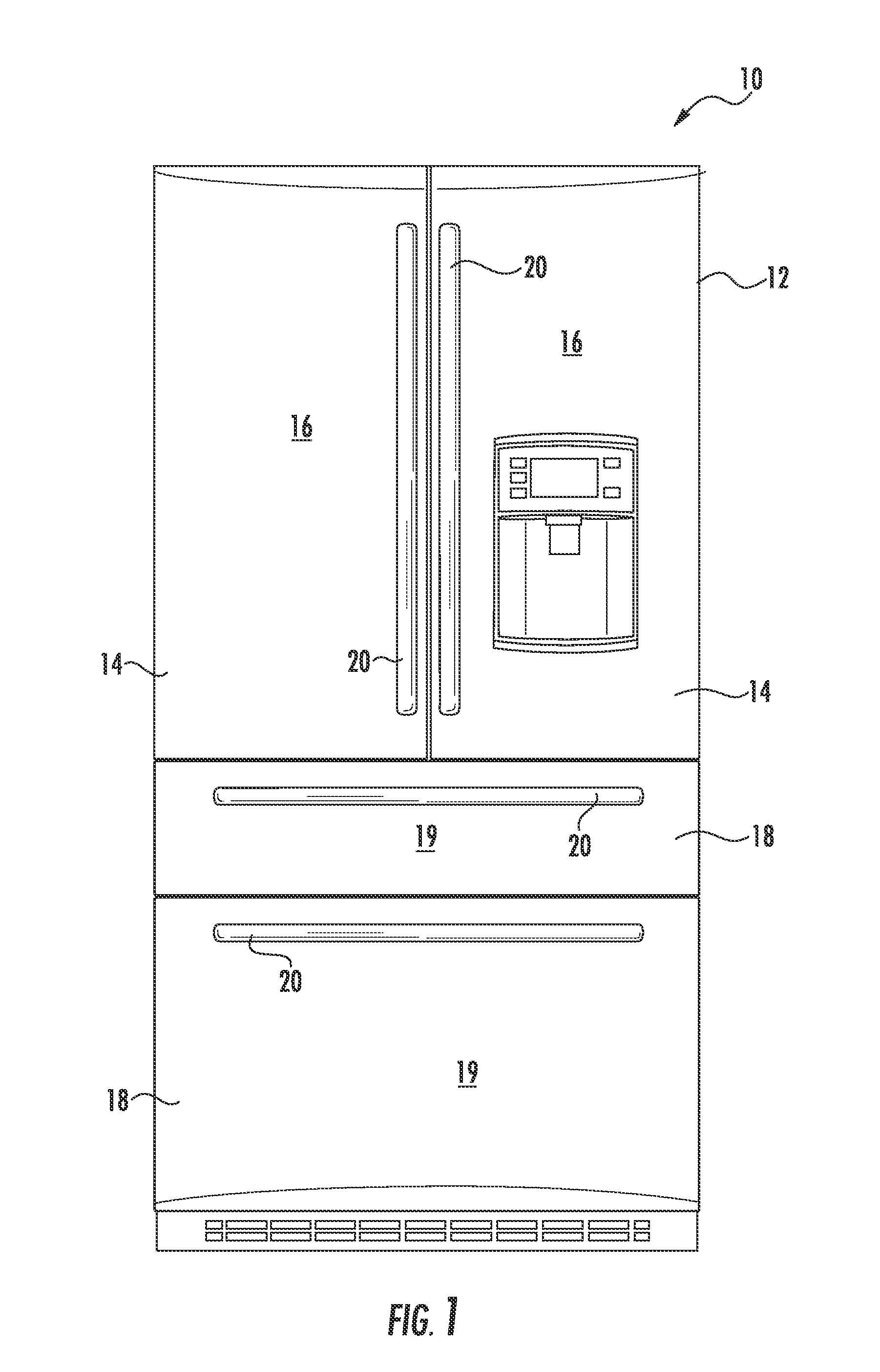 Thermoplastic refrigeration appliance handle with overmolded inserts