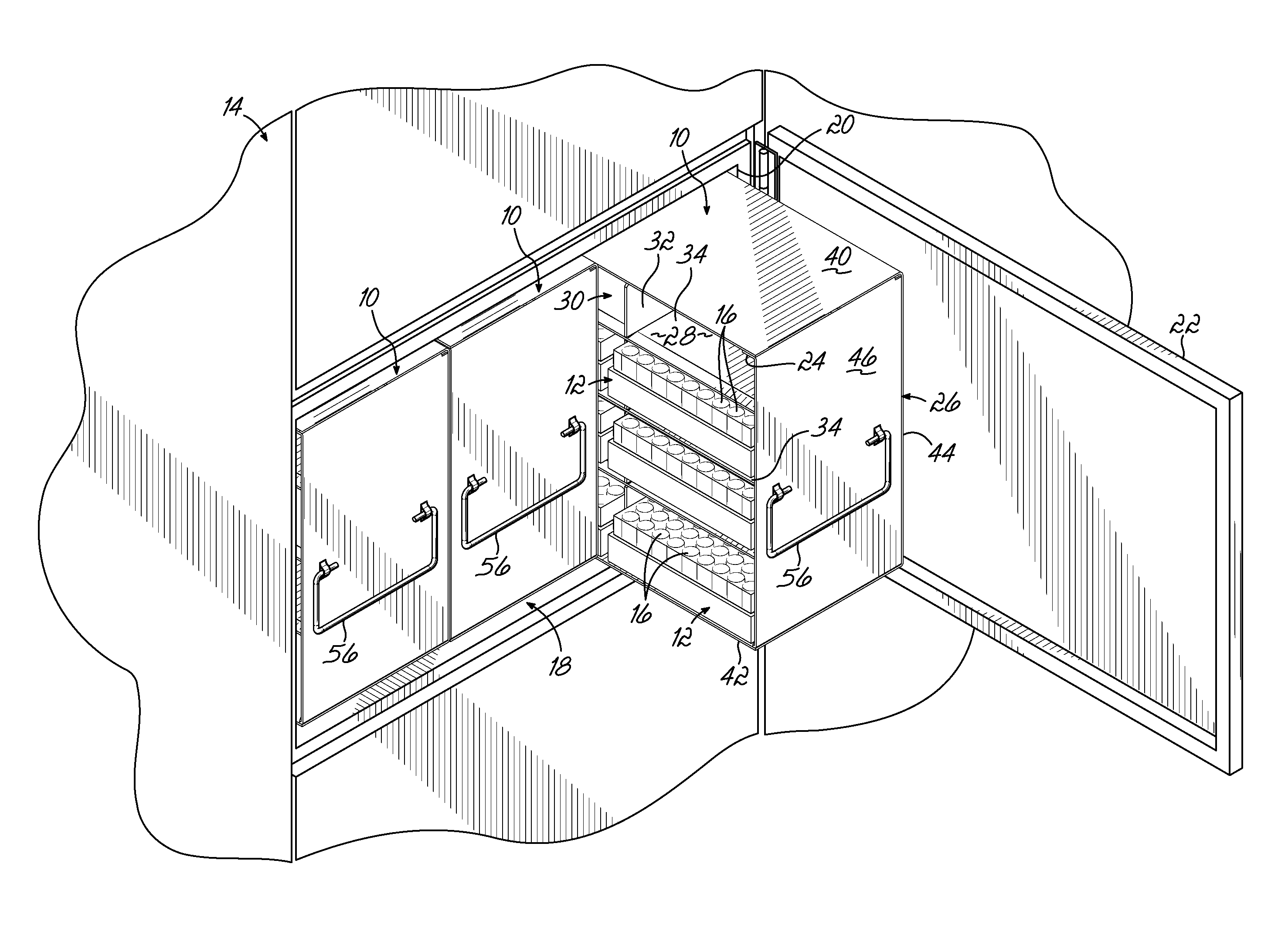 Side access storage rack for cold storage units