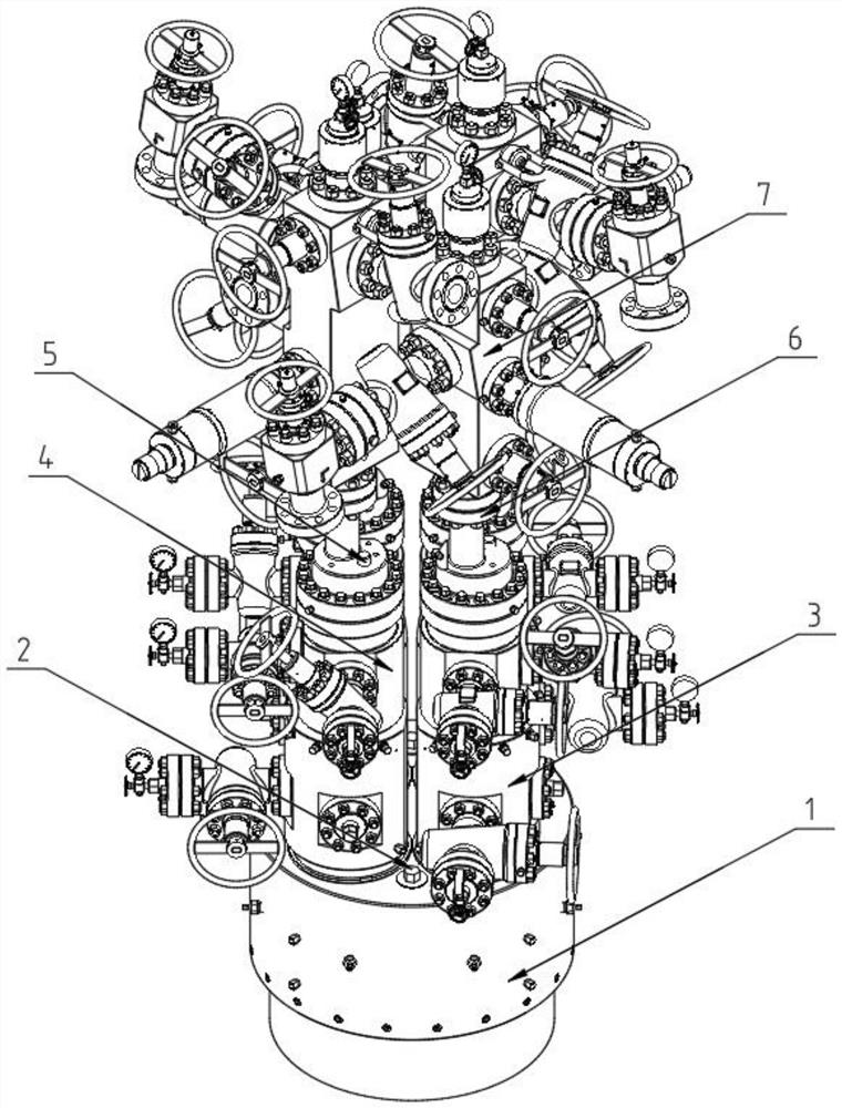 Single-barrel four-well wellhead device and oil (gas) extraction tree