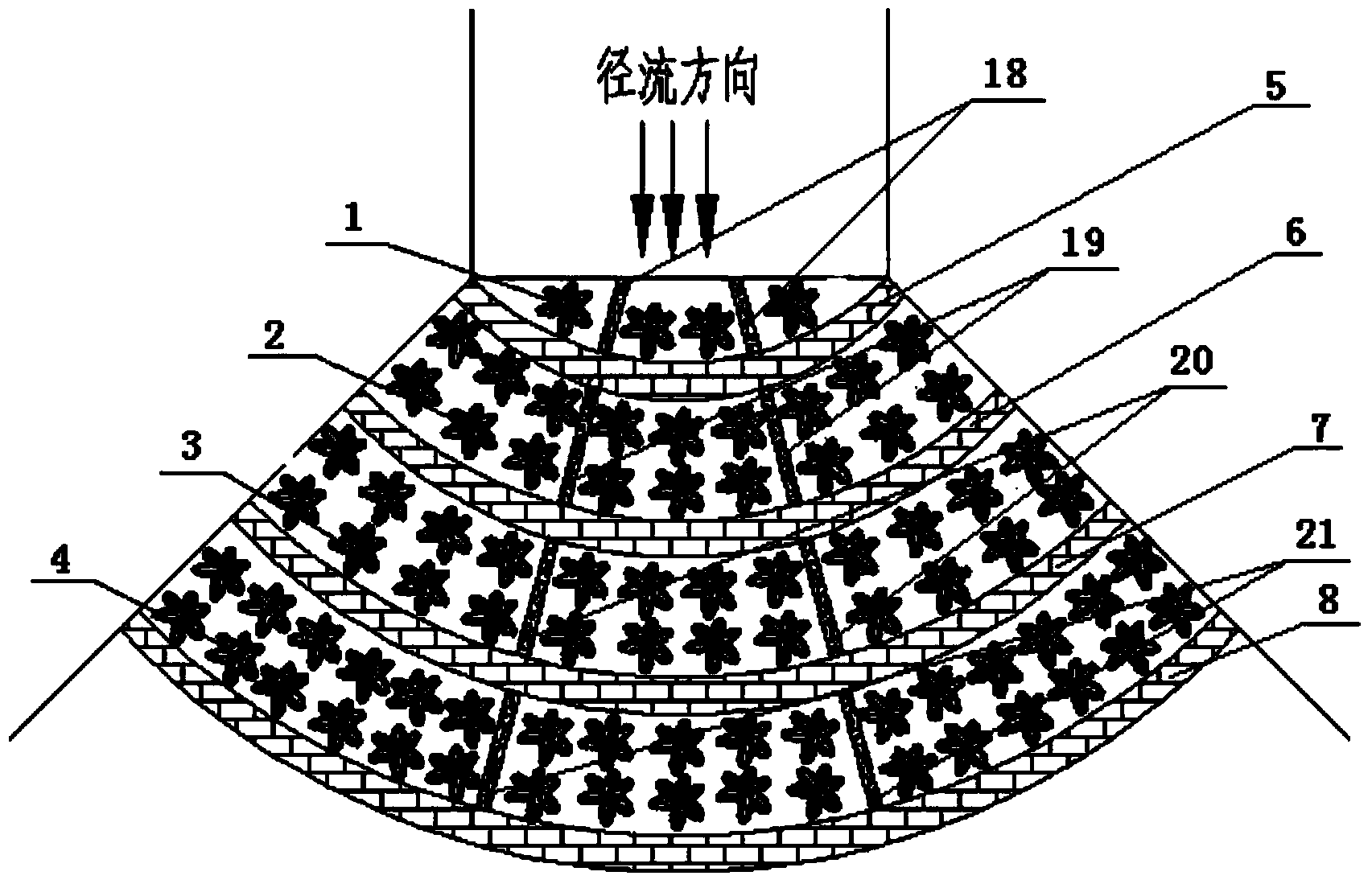 Sectored multi-step ecological buffer revetment system