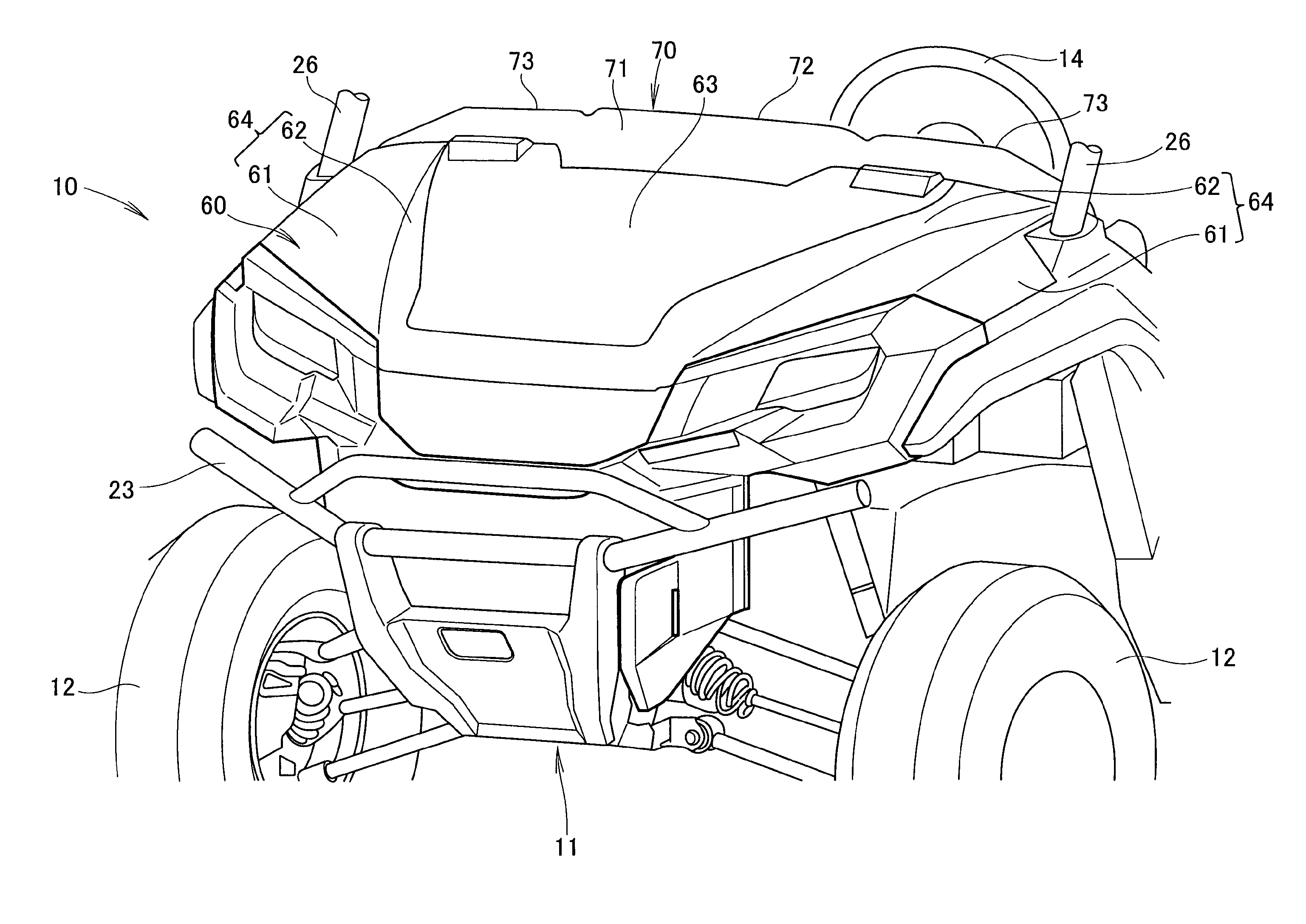 Hood structure for uneven terrain traveling vehicle