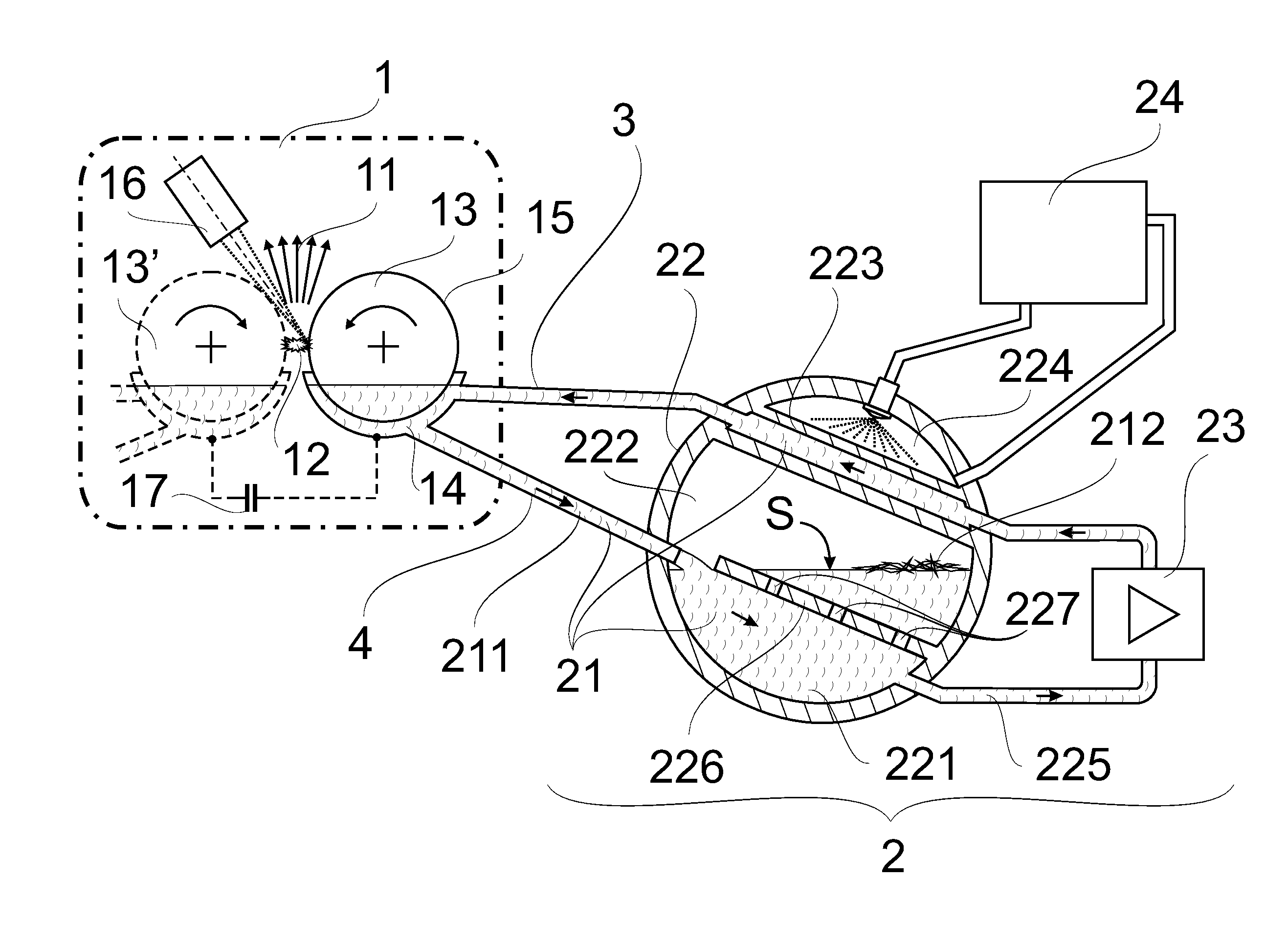 Arrangement for the handling of a liquid metal for cooling revolving components of a radiation source based on a radiation-emitting plasma