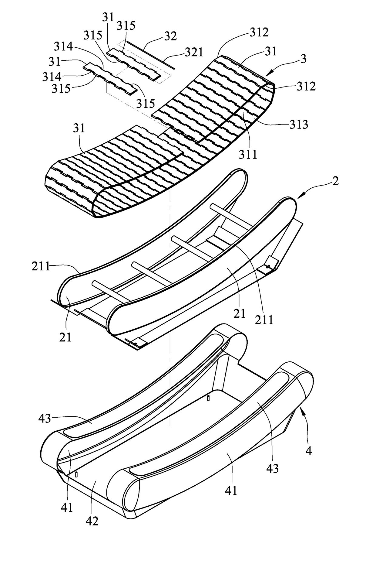 Running deck with endless slat belt for treadmill and endless slat belt for same