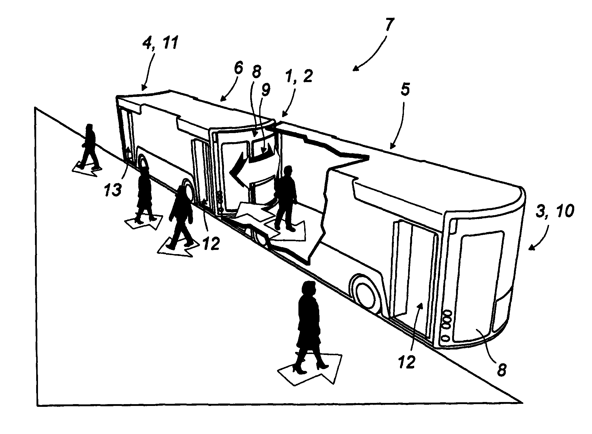 Intercommunicating gangway between at least two road modules detachably connected to form a road train or set