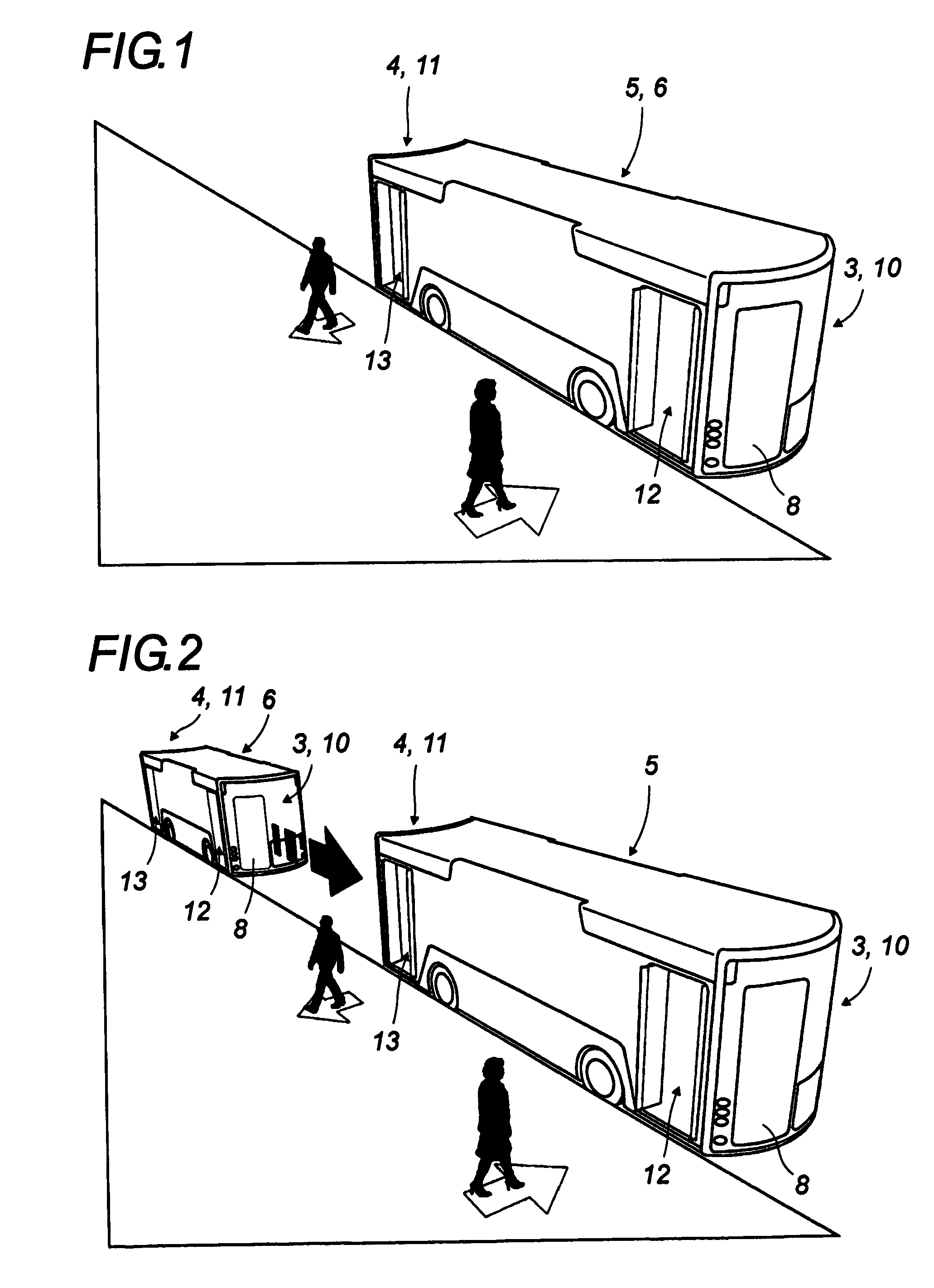 Intercommunicating gangway between at least two road modules detachably connected to form a road train or set