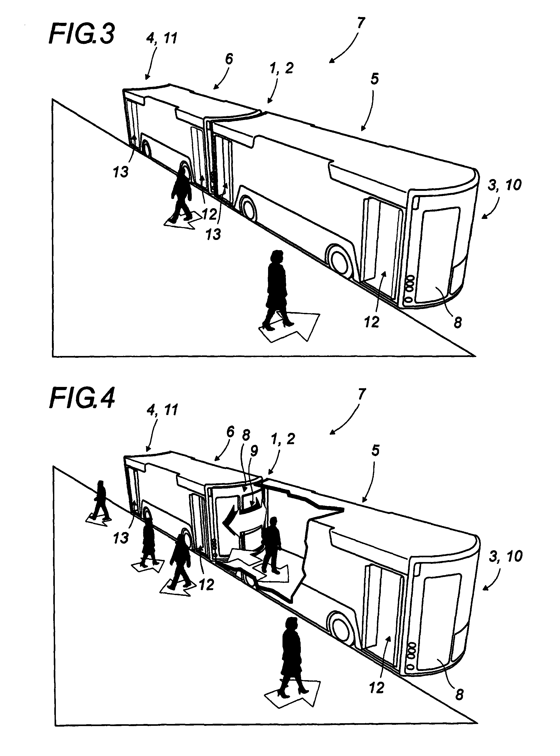 Intercommunicating gangway between at least two road modules detachably connected to form a road train or set