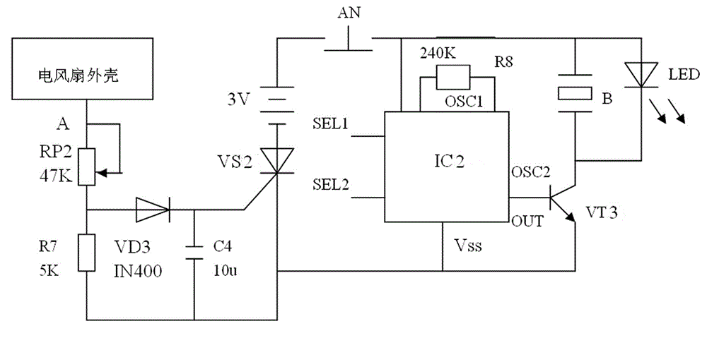 Fan control circuit with functions of controlling temperature and preventing touch and electric leakage