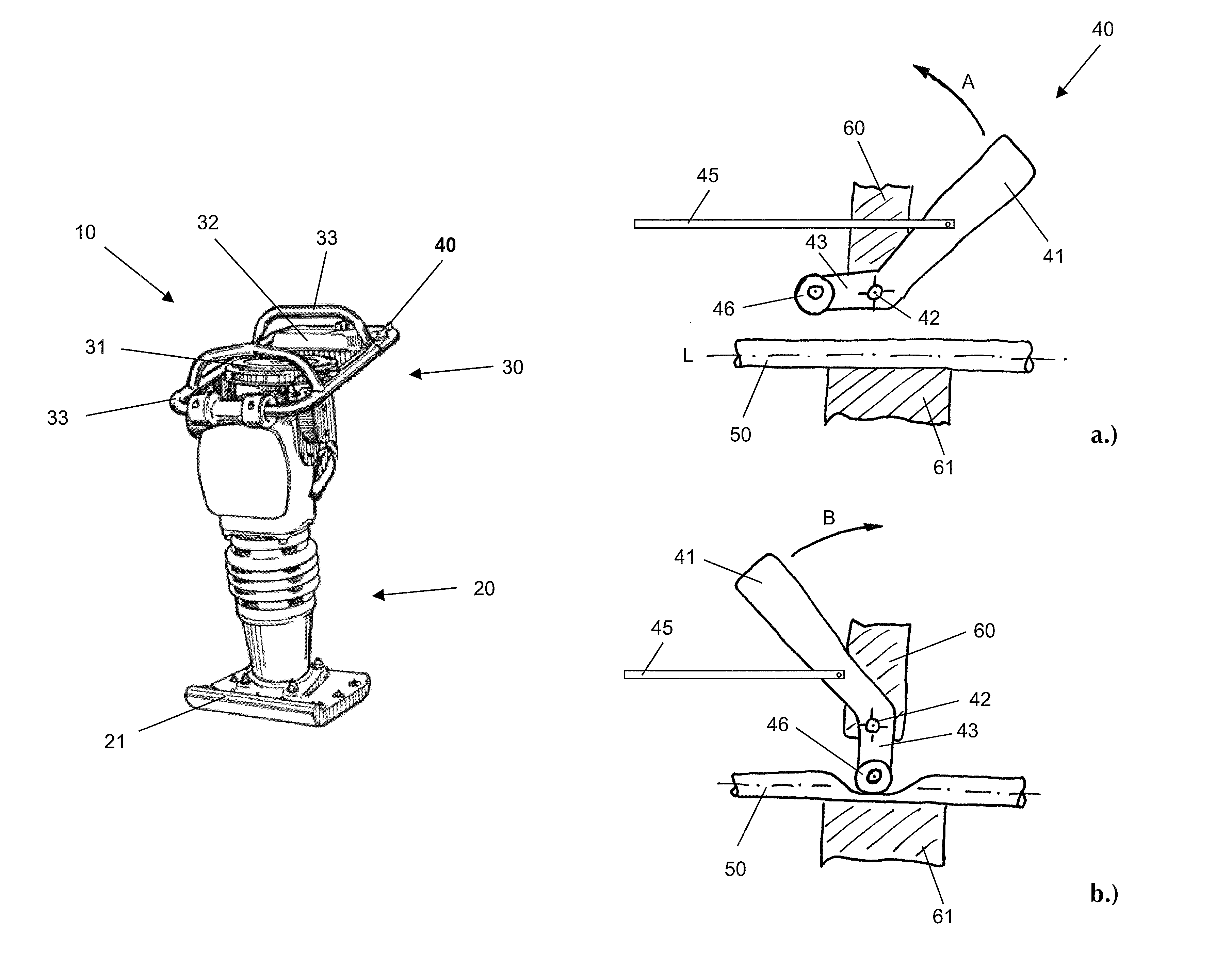 Soil compaction device having a disconnectable fuel line