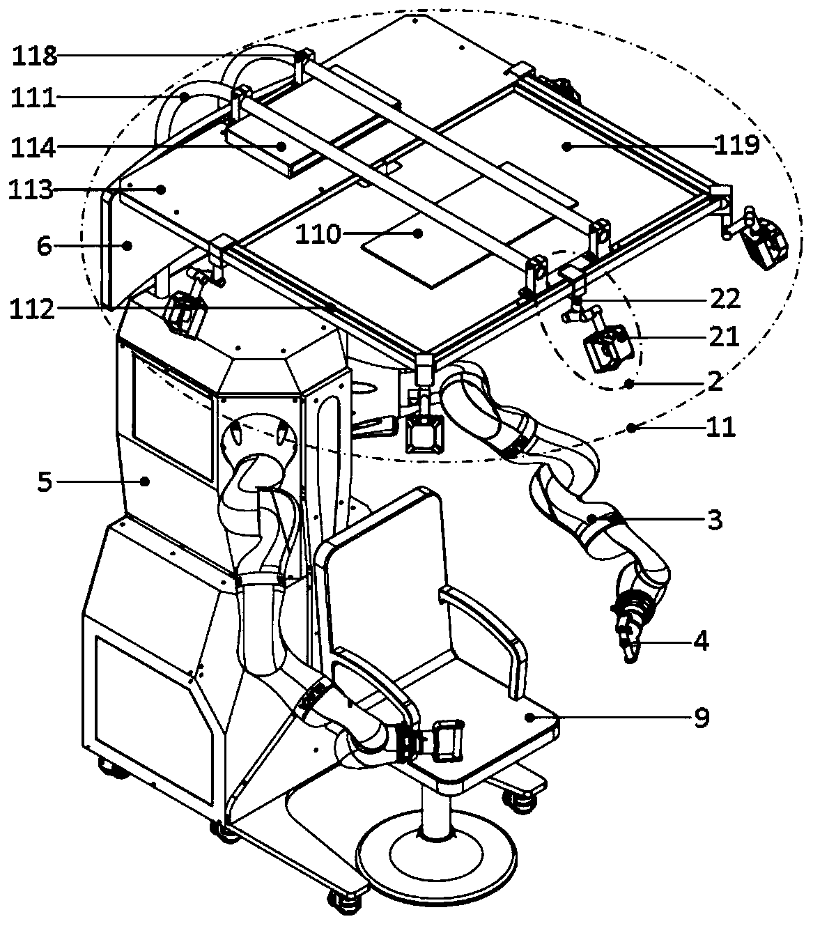 Communicative dual-arm rehabilitation training robot