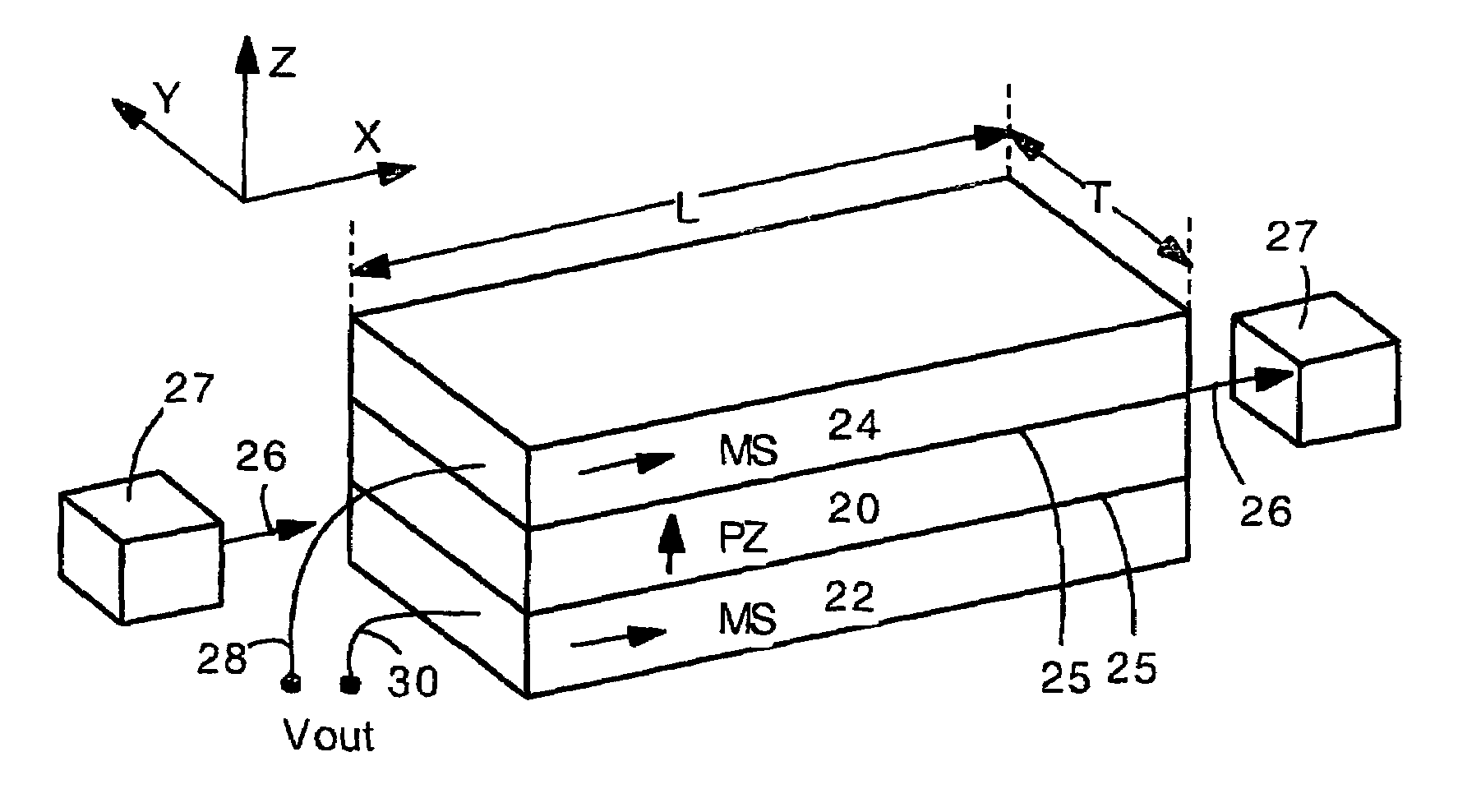 Magnetoelectric magnetic field sensor with longitudinally biased magnetostrictive layer