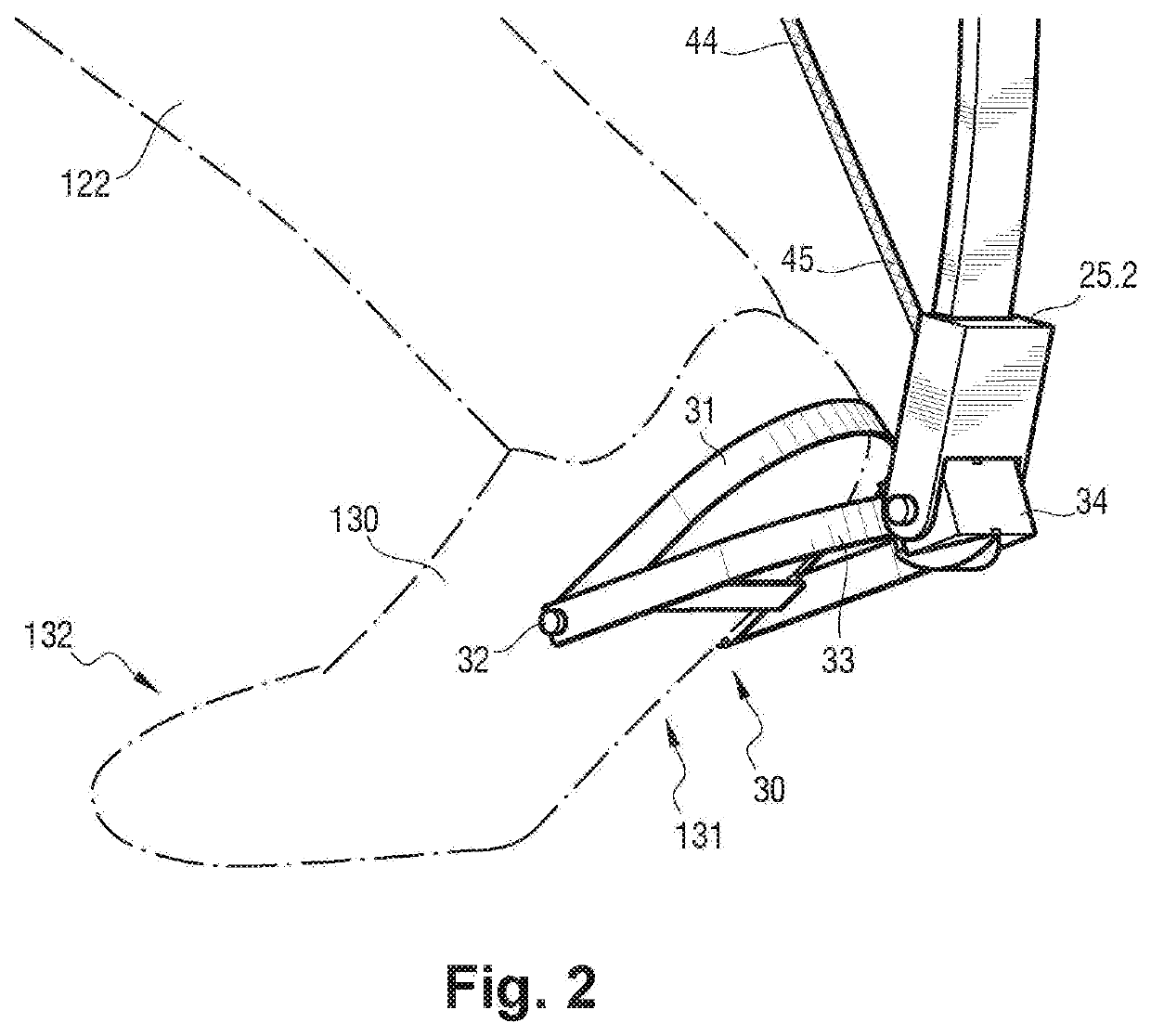 Lower limb of an exoskeleton with low power consumption