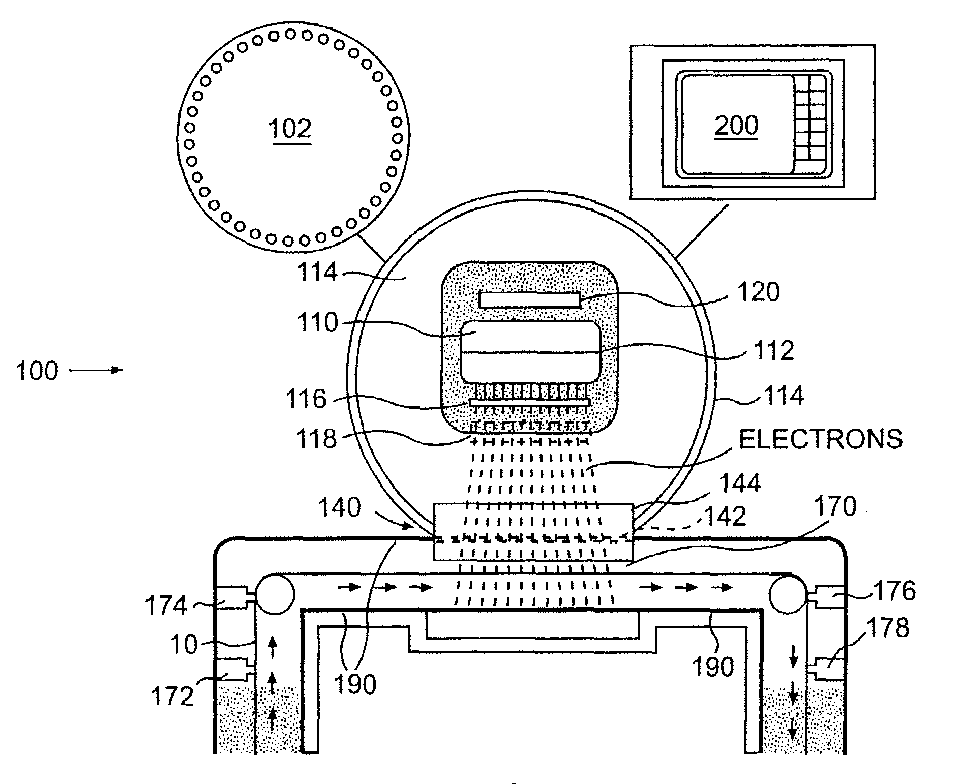 Particle beam processing apparatus and materials treatable using the apparatus