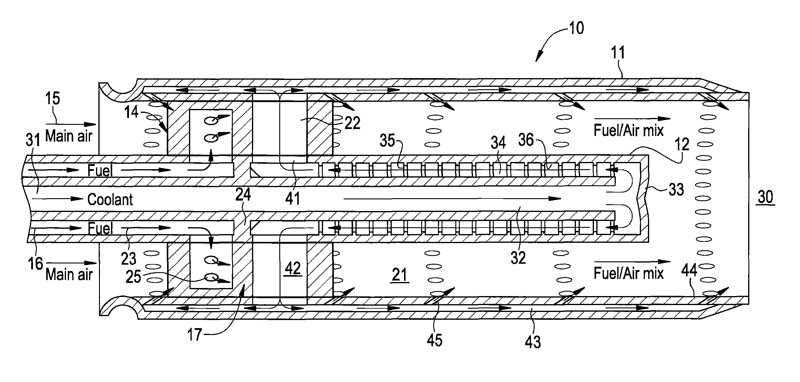 Flame holding tolerant fuel and air premixer for a gas turbine combustor