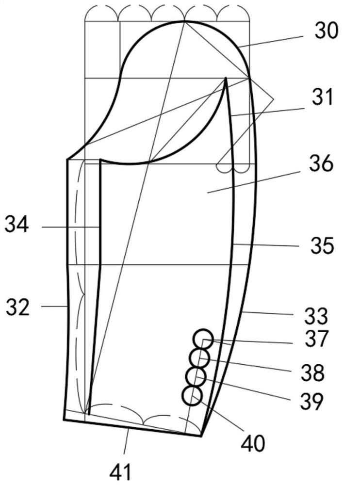 Double-row six-button formal dress and tailoring method