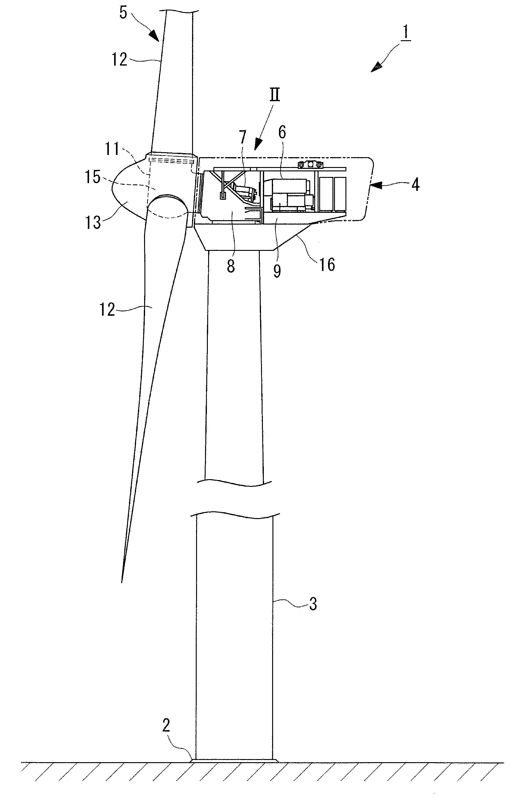 Windmill rotary vane turning device and wind-powered electricity generation device equipped with same