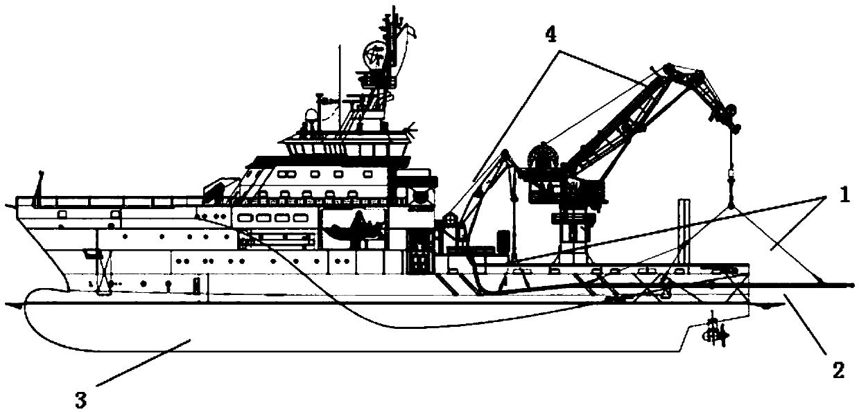 A method of installing risers with twin cranes onboard a vessel supported by saturation diving