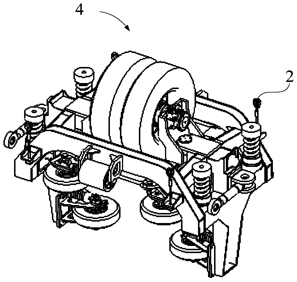 Bogie coupling device, bogie and monorail operation vehicle