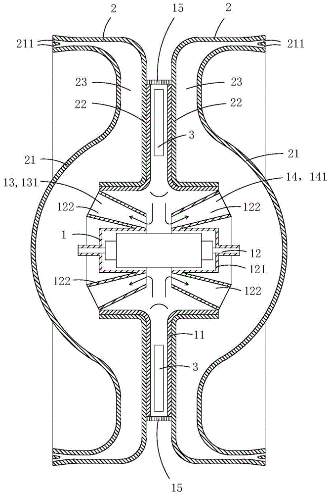 Safe double-end electric fan with small noises and large air volume