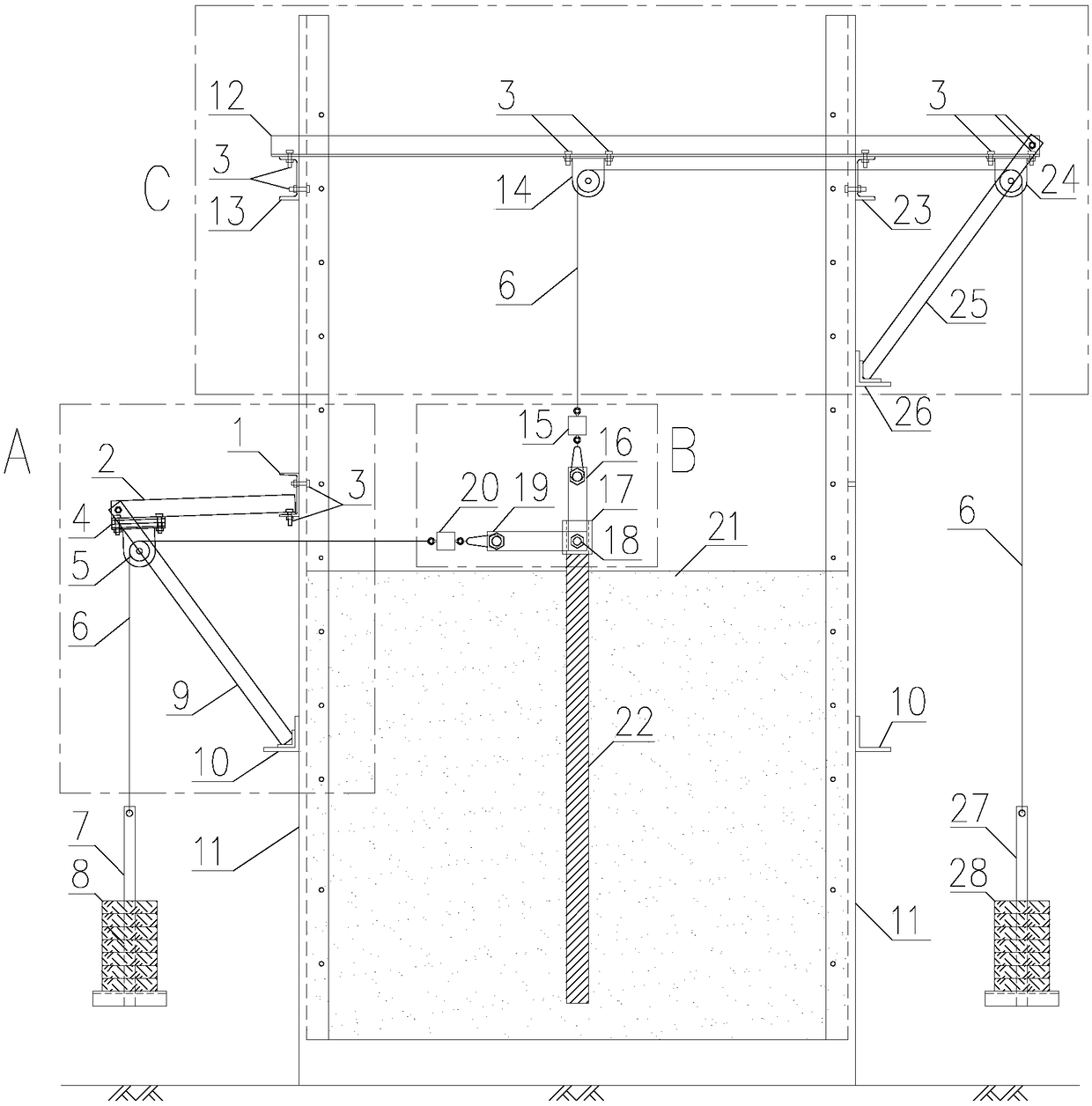 Horizontal and uplift combined loading device and method for pile foundation model test