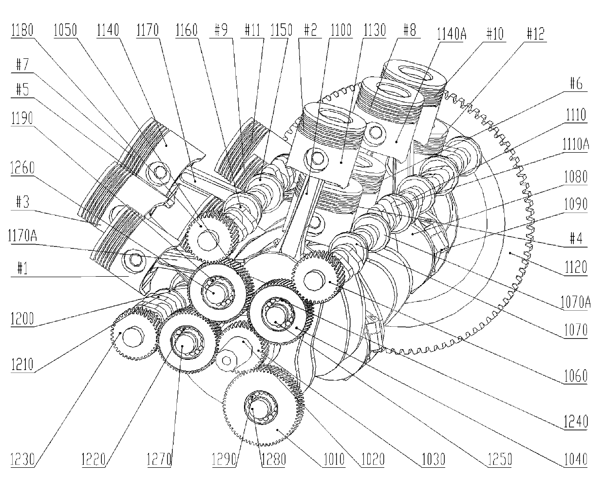 V-shaped multi-cylinder aerodynamic engine