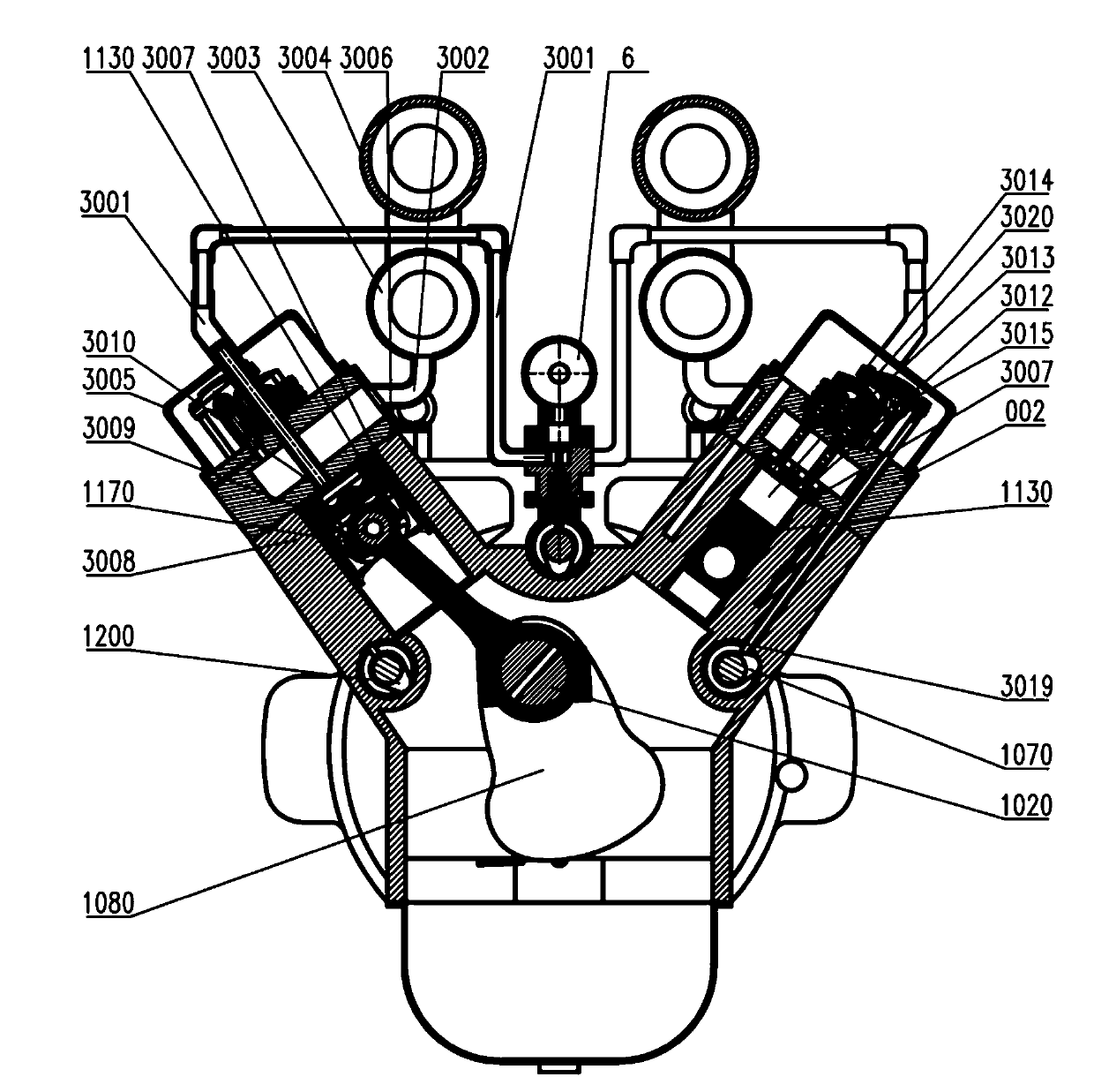 V-shaped multi-cylinder aerodynamic engine