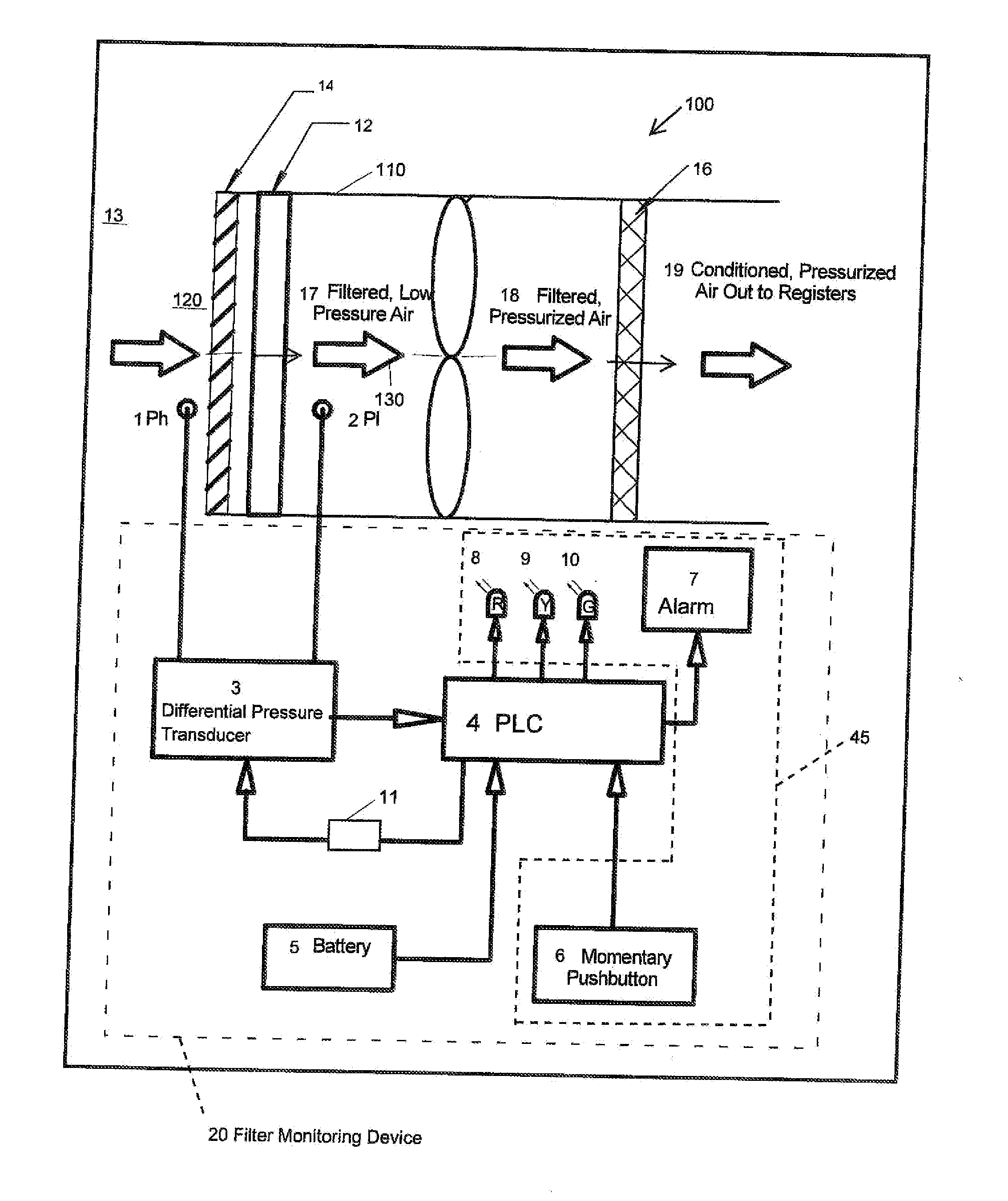 Filter apparatus and method of monitoring filter apparatus