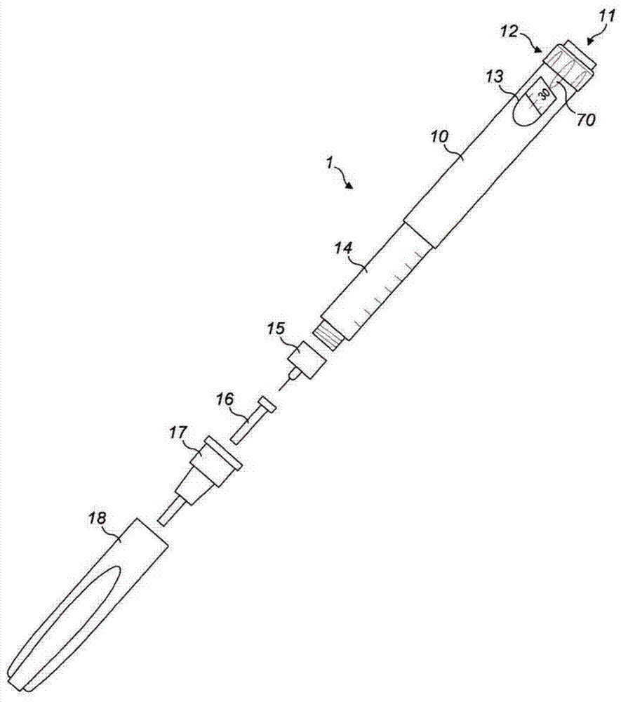 Pen-type drug injection device and electronic add-on monitoring module for monitoring and logging dose setting and administration