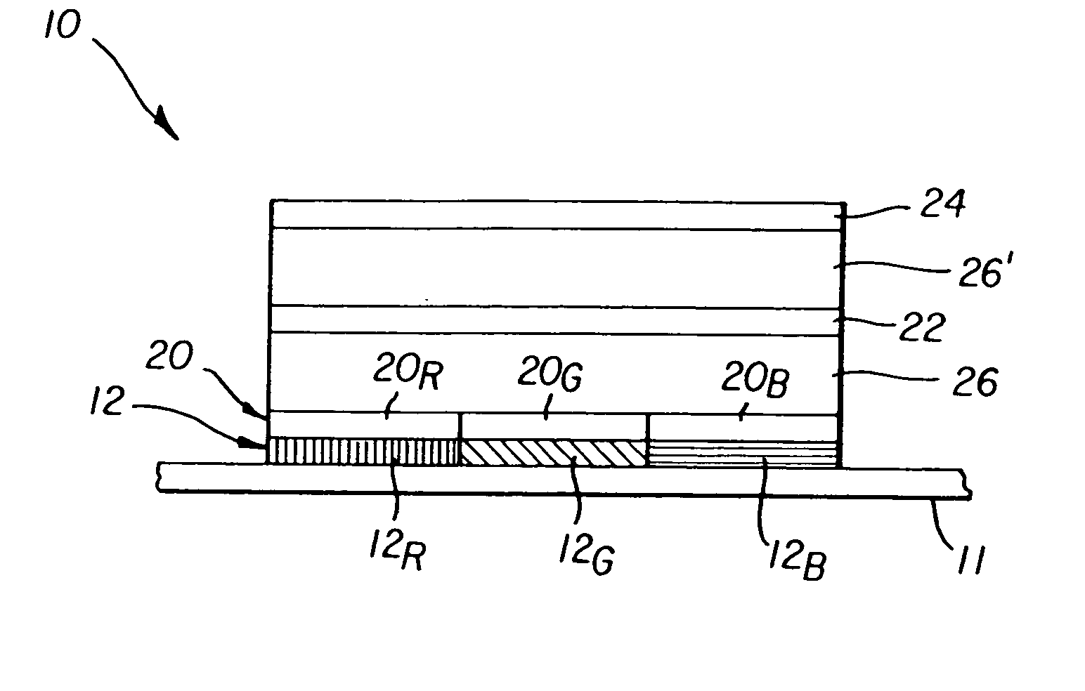 Stacked OLED display having improved efficiency