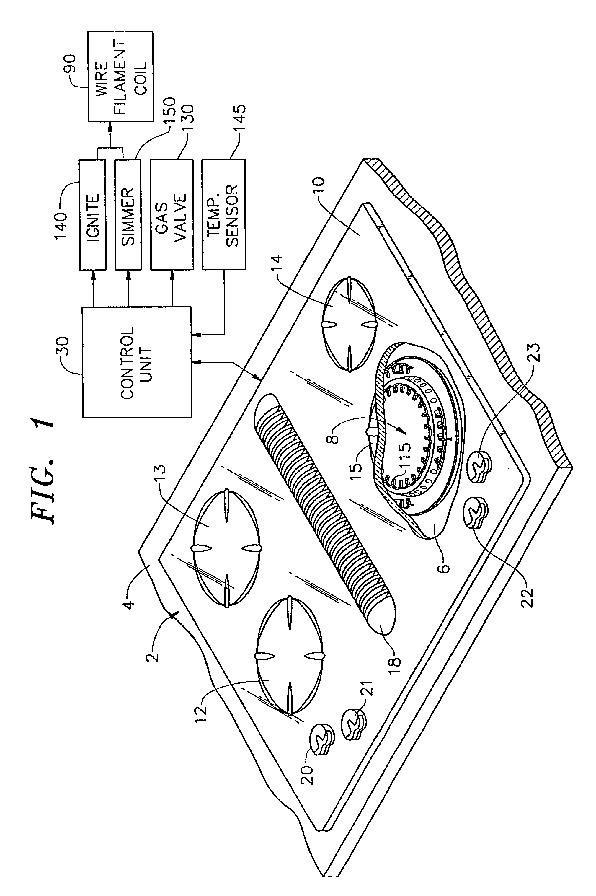 Smooth surface gas cooktop having an electric ignition/turndown system