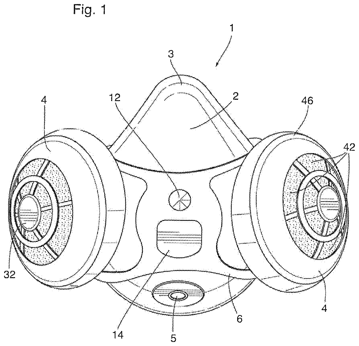 Respirator device with common inhalation and exhalation filters