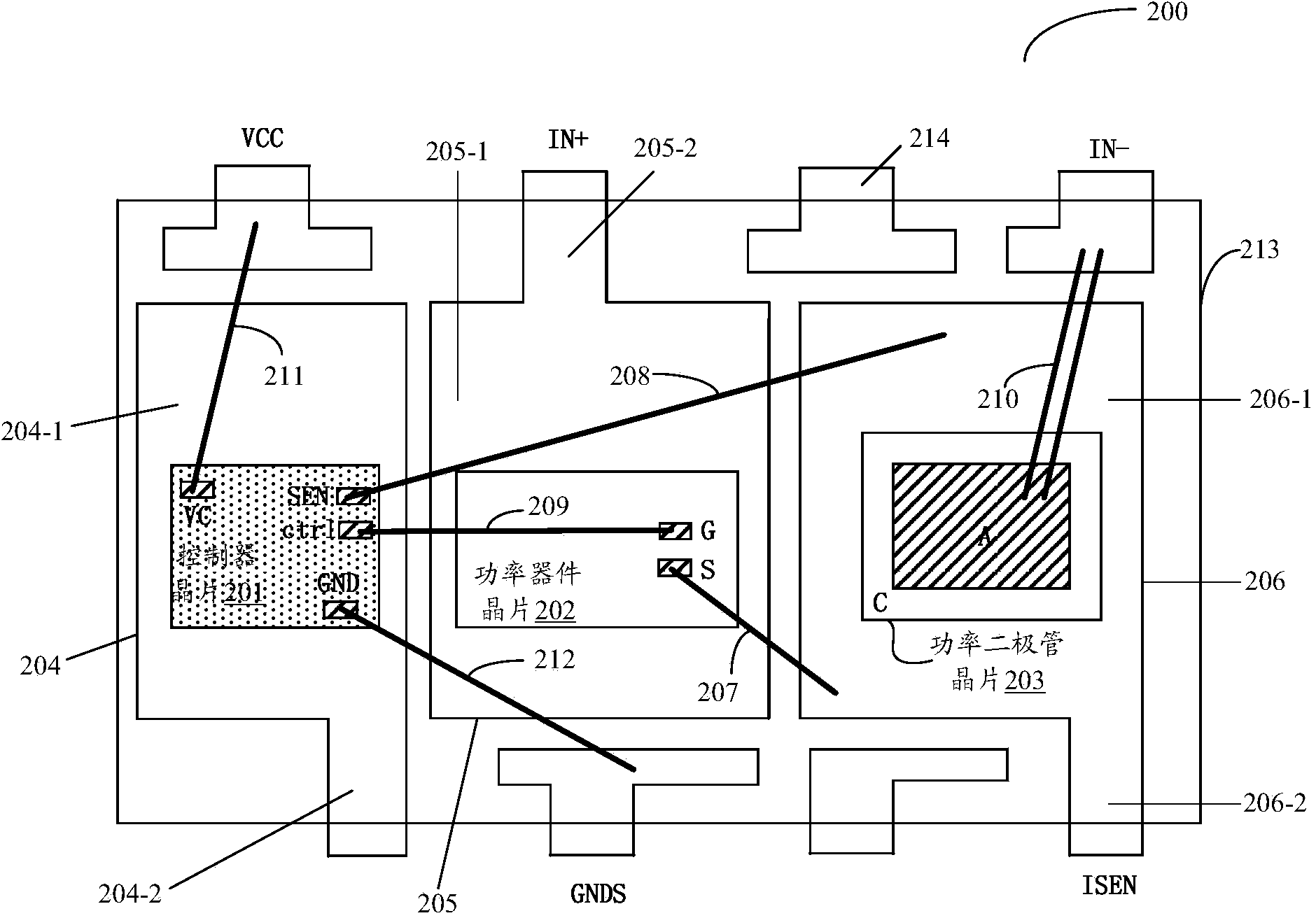 Chip packaging structure used for power converter