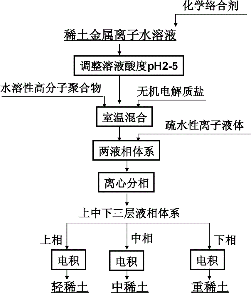 Method for separating rare earth ions by extraction of liquid-liquid-liquid three-phase system