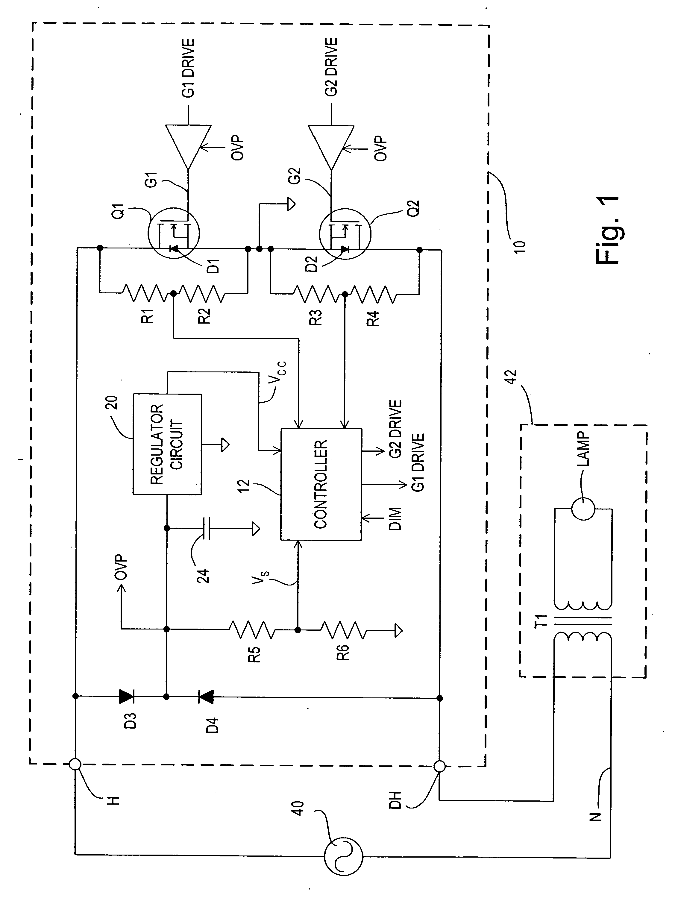 Two-wire dimmer with power supply and load protection circuit in the event of switch failure