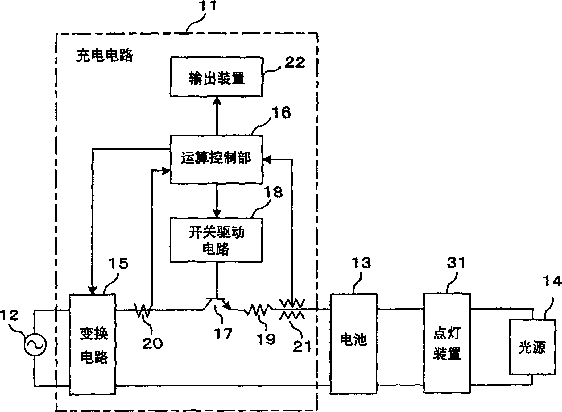 Charging circuit, urgent lighting device and luminous device