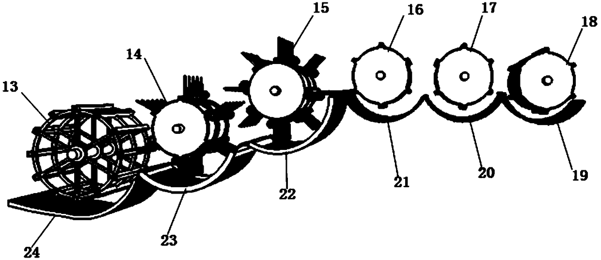 Multi-tangential-flow drum corn threshing and cleaning device