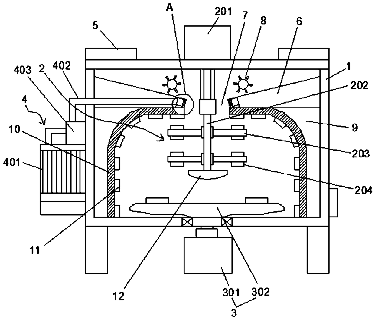 Composite sandstone crushing and dust removal integrated device