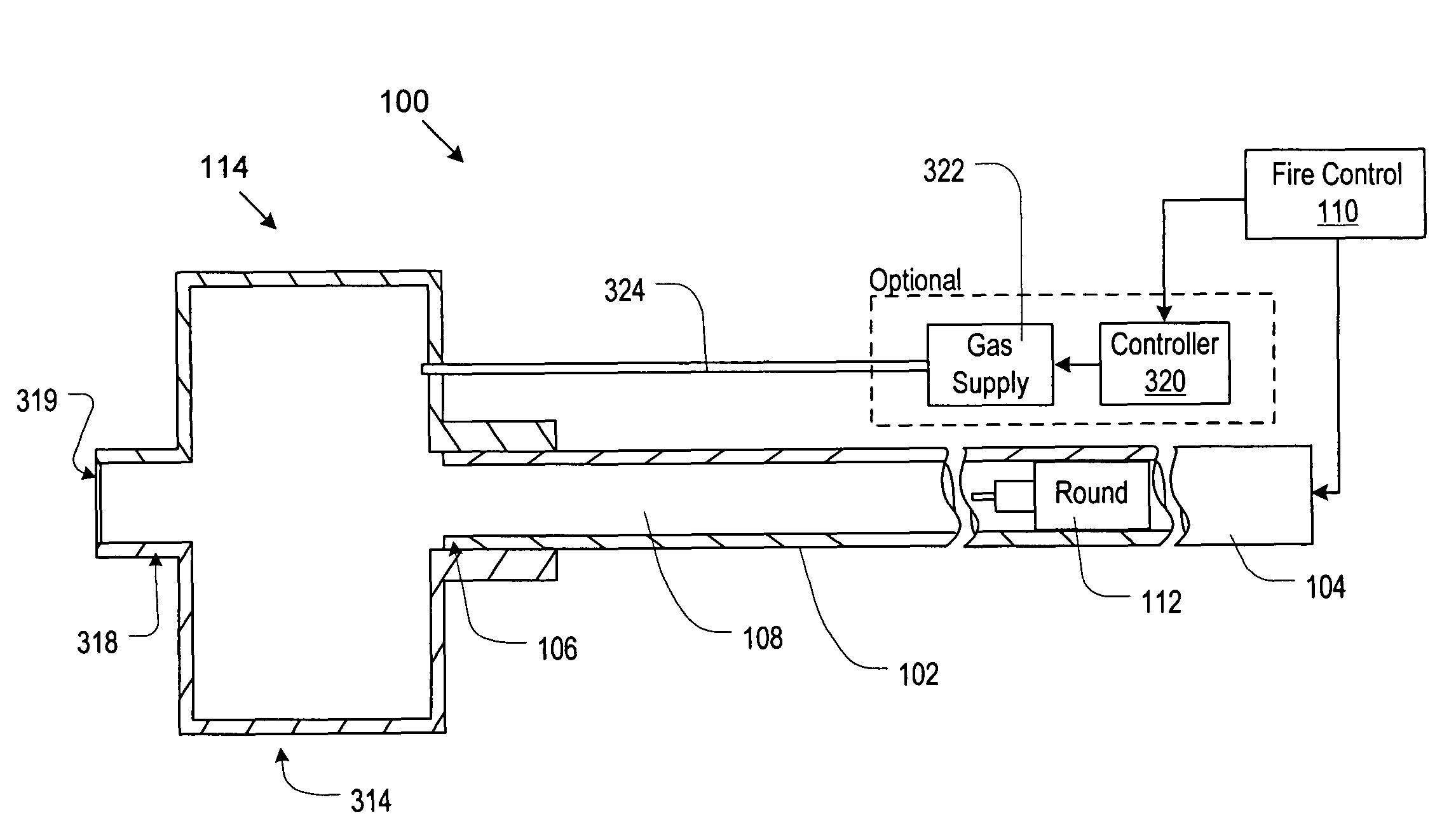 Underwater gun comprising a passive fluidic barrel seal