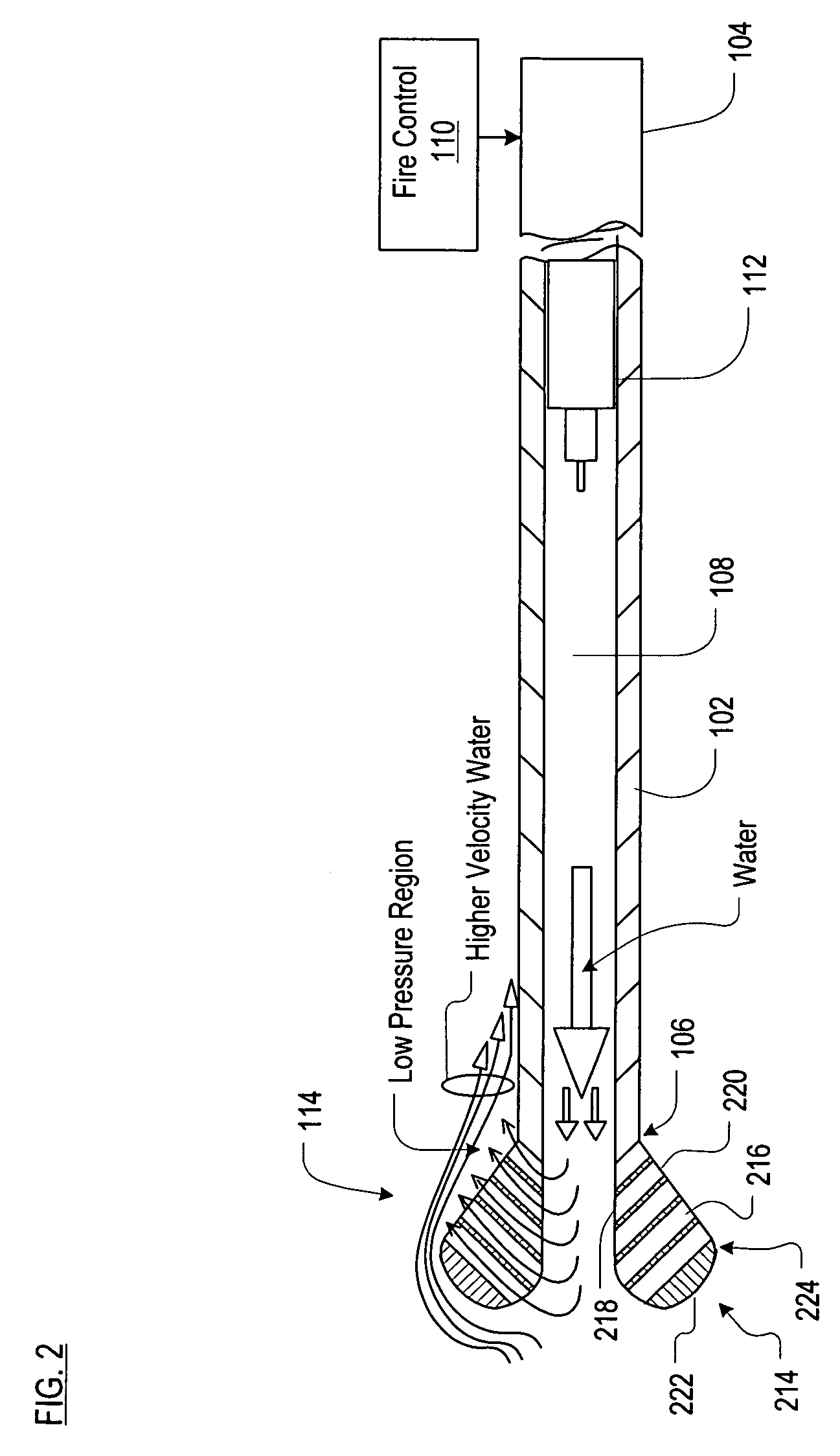 Underwater gun comprising a passive fluidic barrel seal