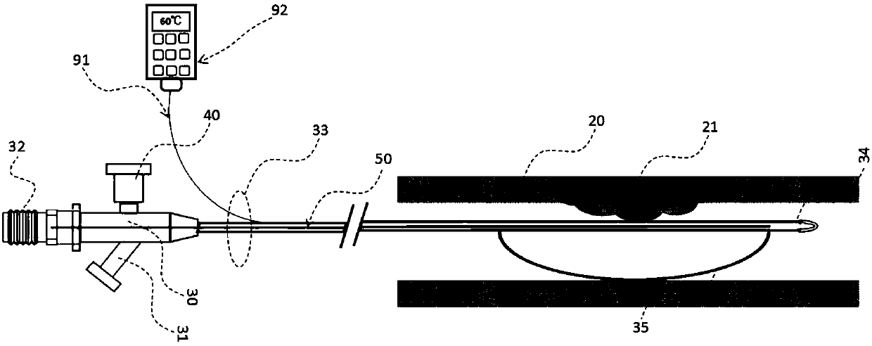 Internal cooling microwave catheter capable of monitoring temperature in real time and system