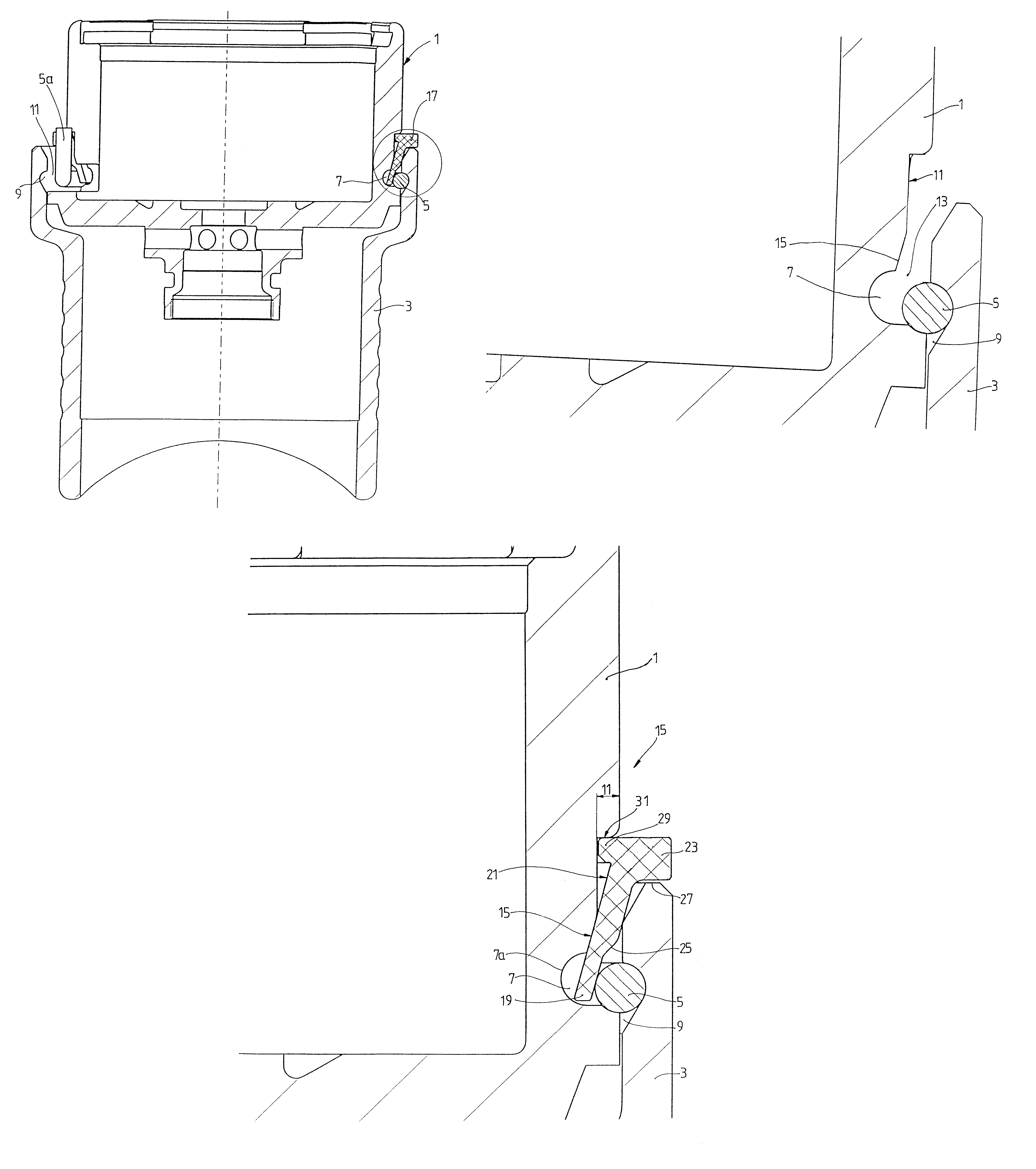 Axial securing device for two components by means of a locking ring