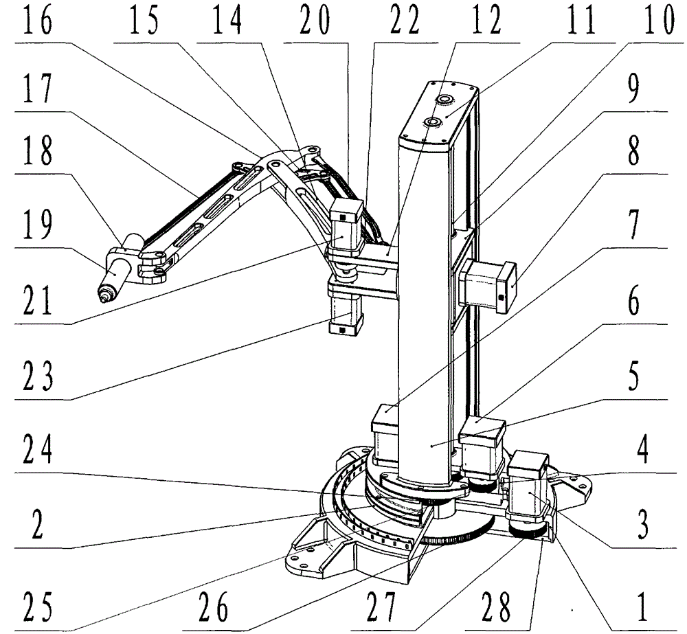 A turntable column type five-degree-of-freedom hybrid spraying robot