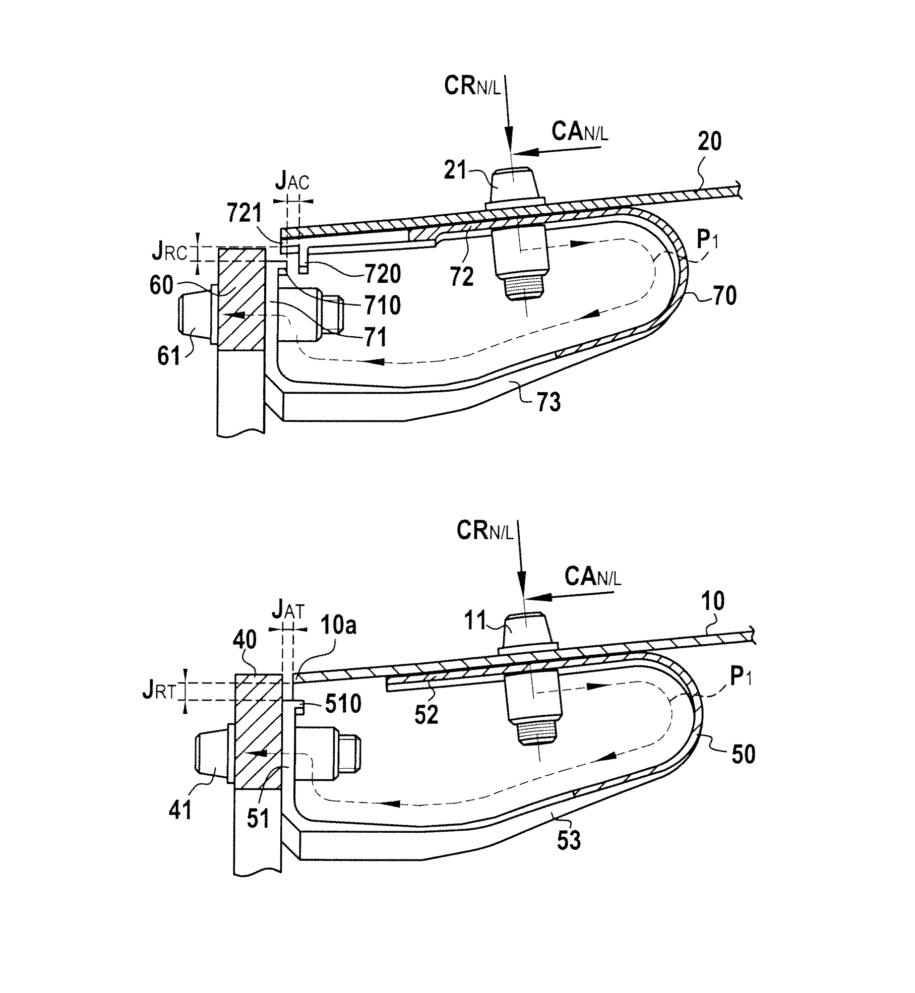 Flexible abutment links for attaching a part made of CMC