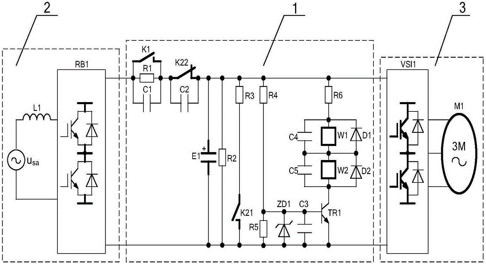 Power-on and braking circuit of frequency conversion drive system