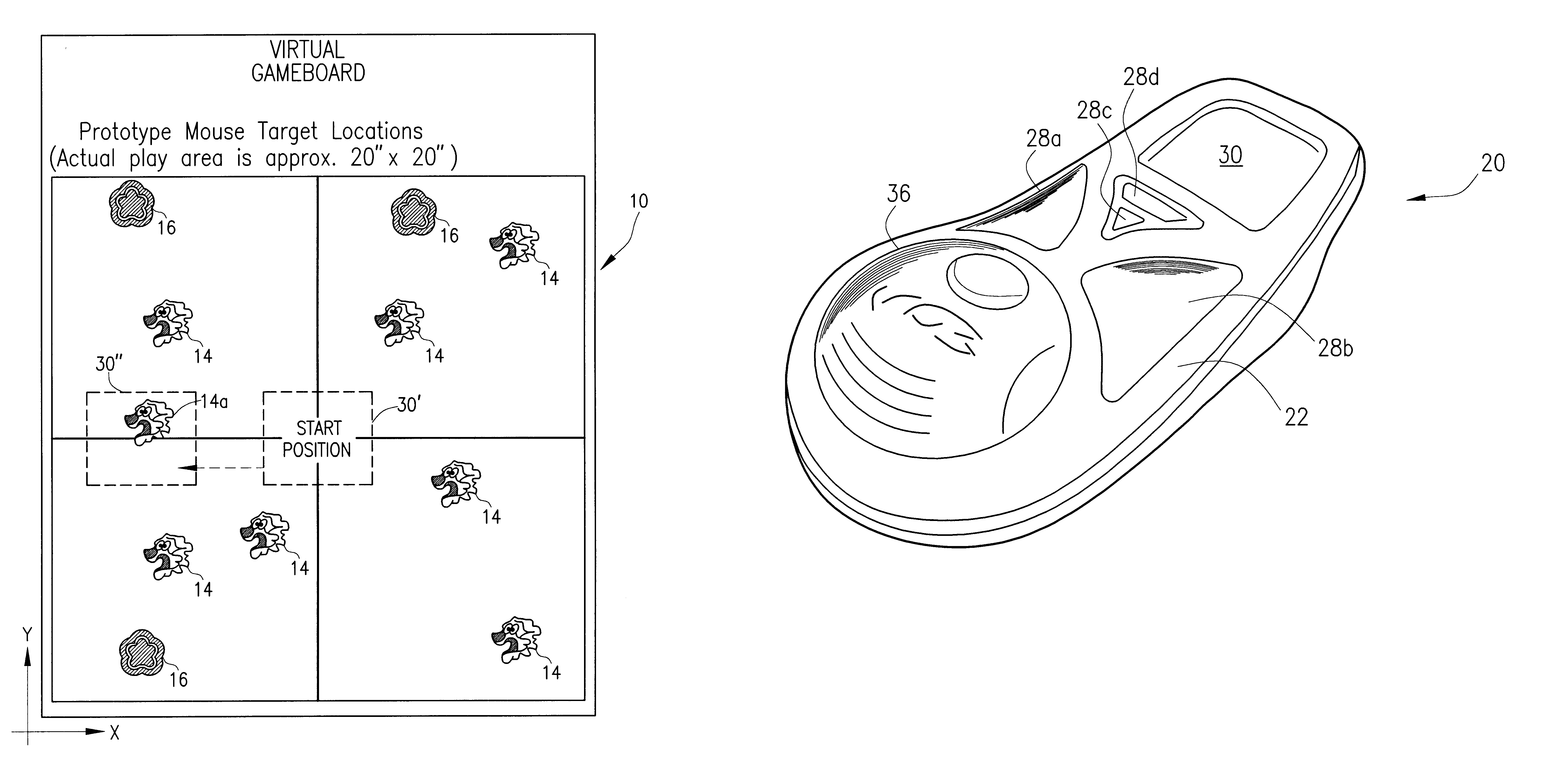 Virtual game board and tracking device therefor