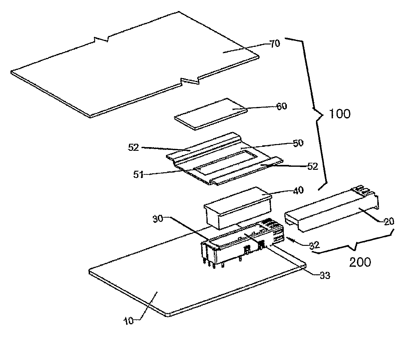 Cooling device for pluggable module, assembly of the cooling device and the pluggable module