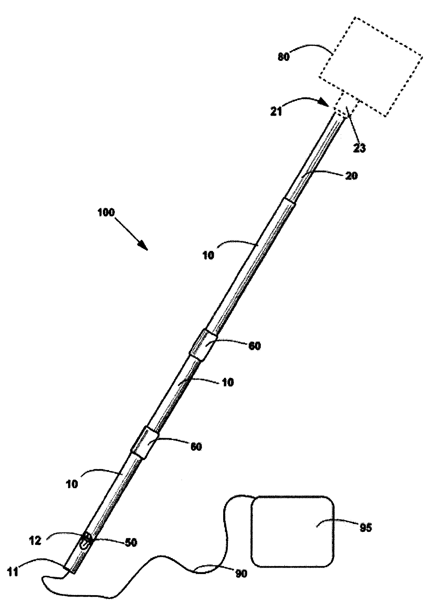 Telescopic rod for handling a tool