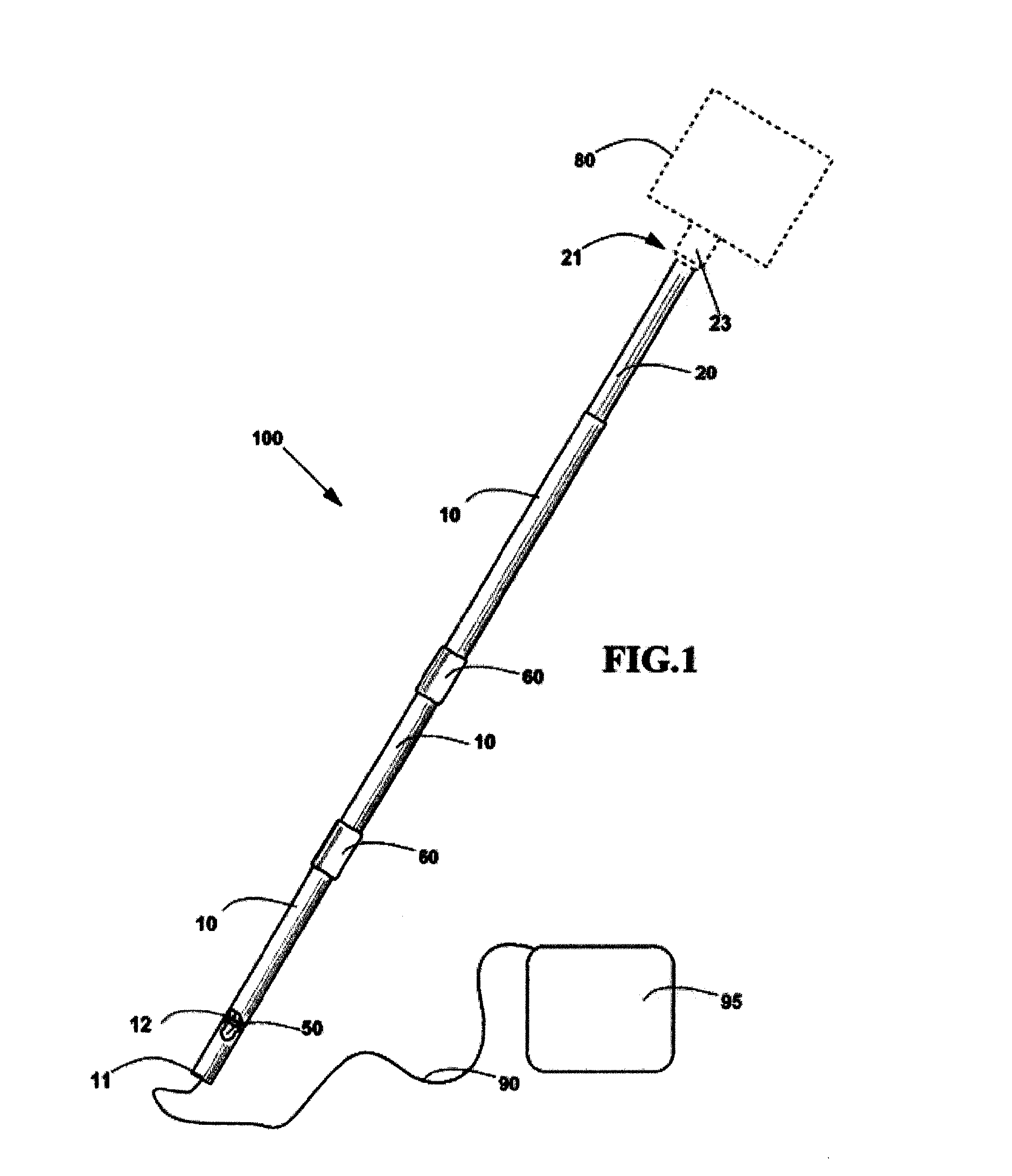 Telescopic rod for handling a tool