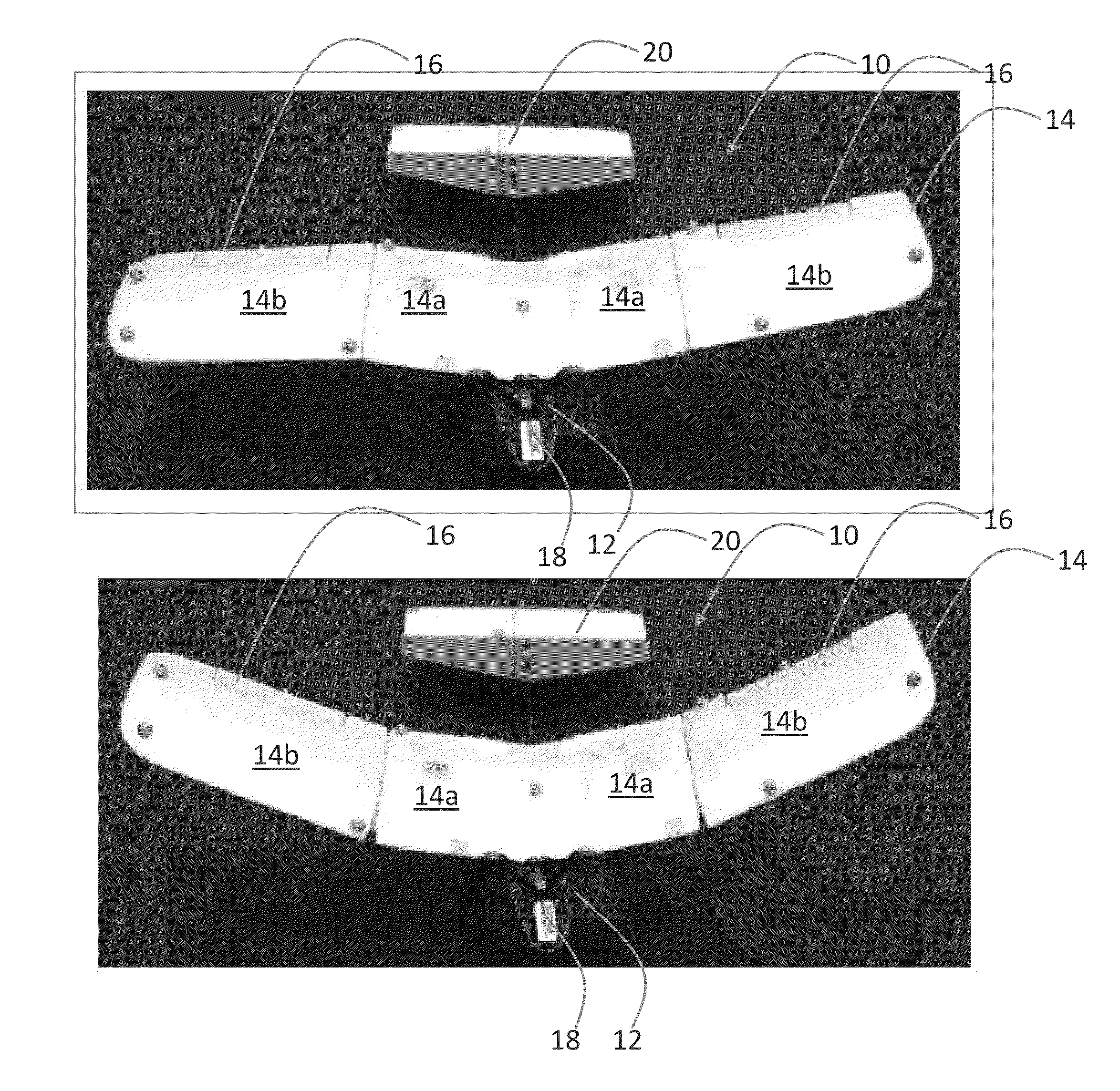 Controlled transitory or sustained gliding flight with dihedral angle and trailing flaps