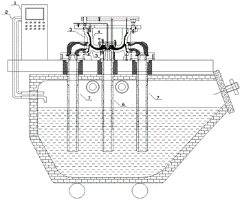 Combined pouring and purifying system for automobile aluminium alloy wheel with big diameter being more than 26 inches