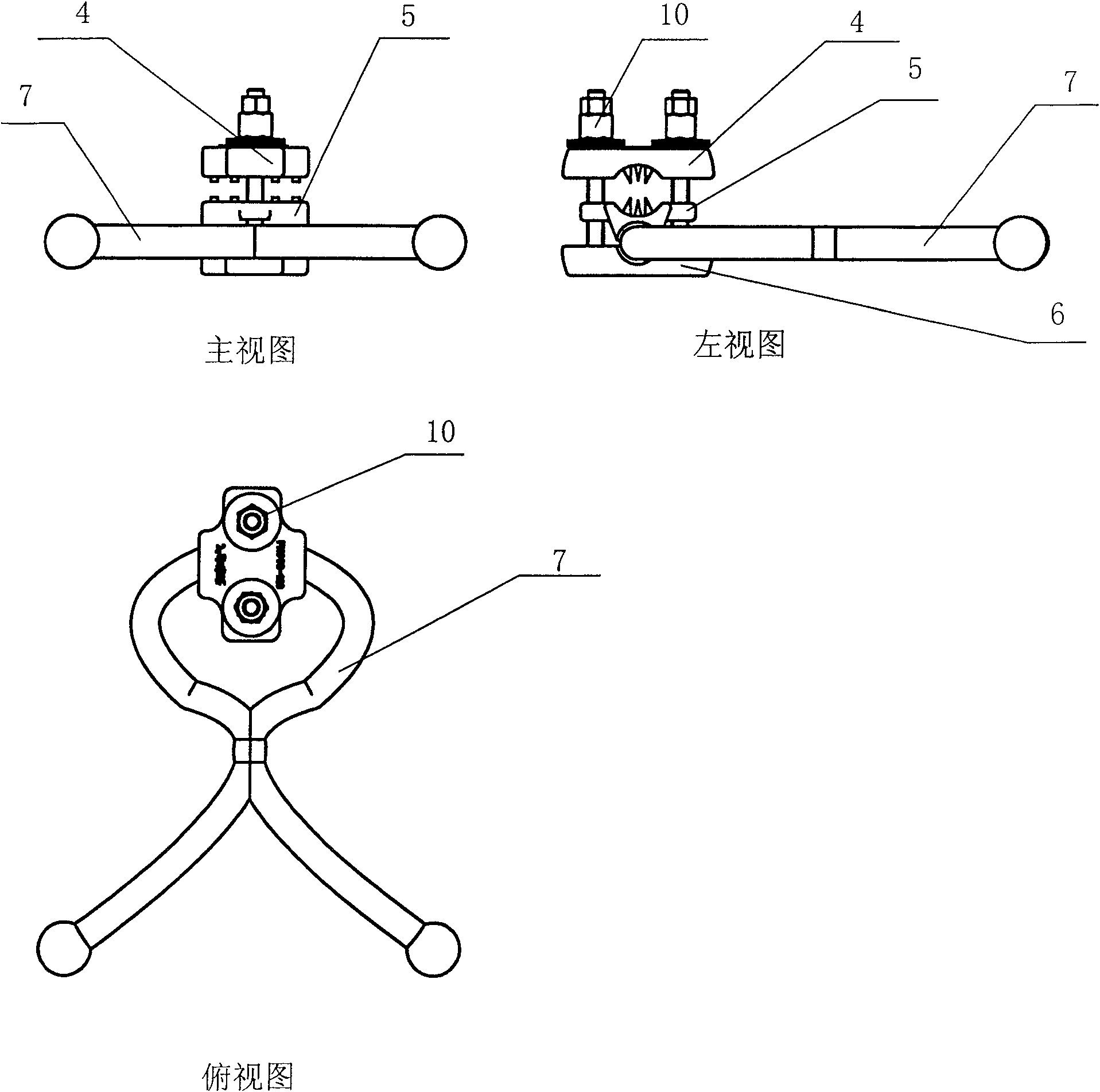 Arc-proof stabbing gold tool for preventing aerial insulated wire being broken by lightning stroke